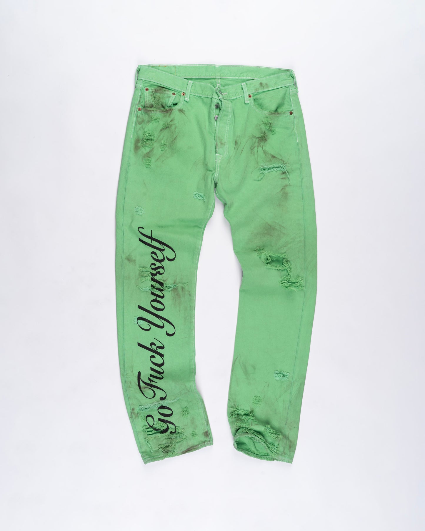 Lime Green with Black Destroyed Levi Pants Size: 34