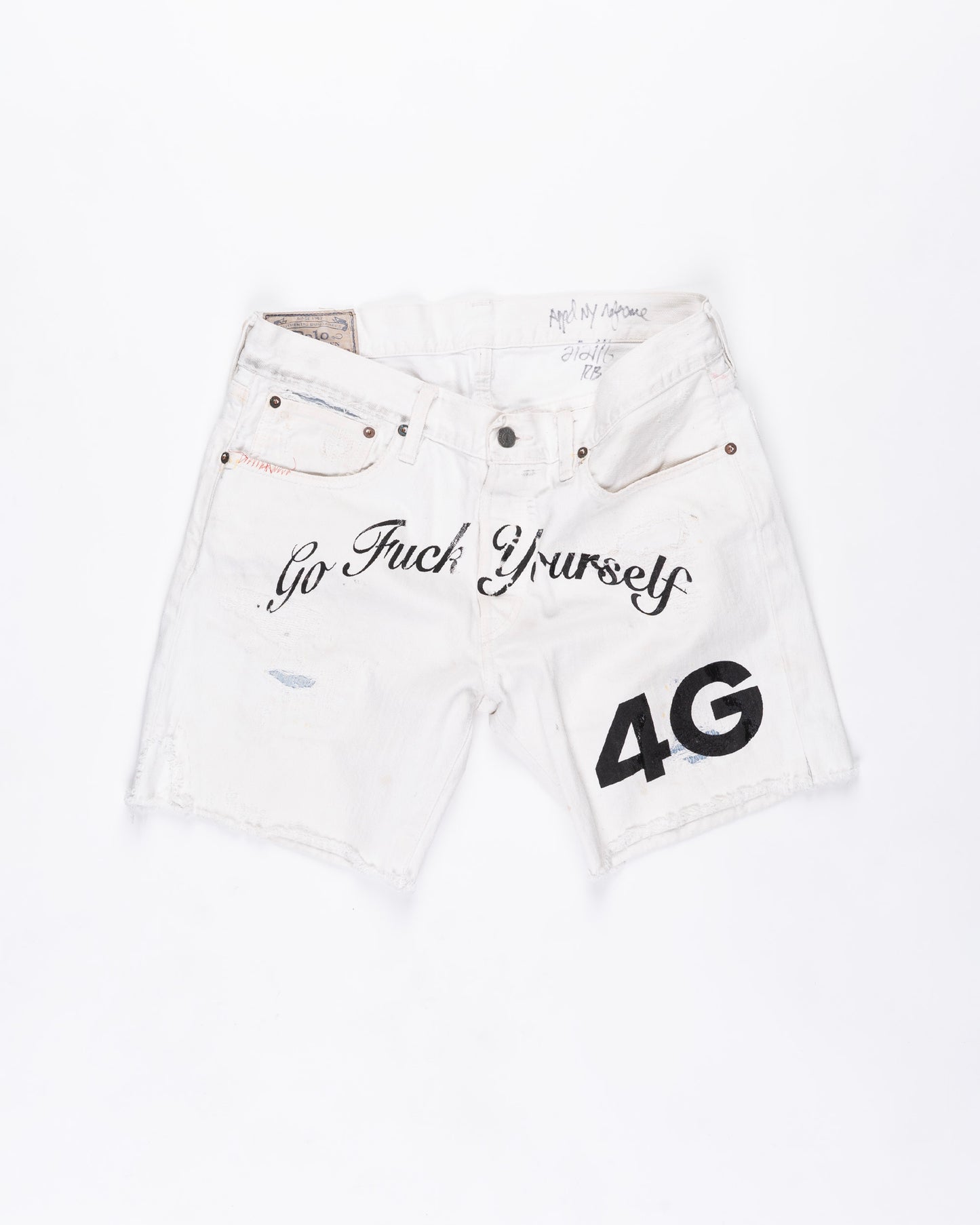 White Polo Destroyed and Repaired Shorts Size: 32