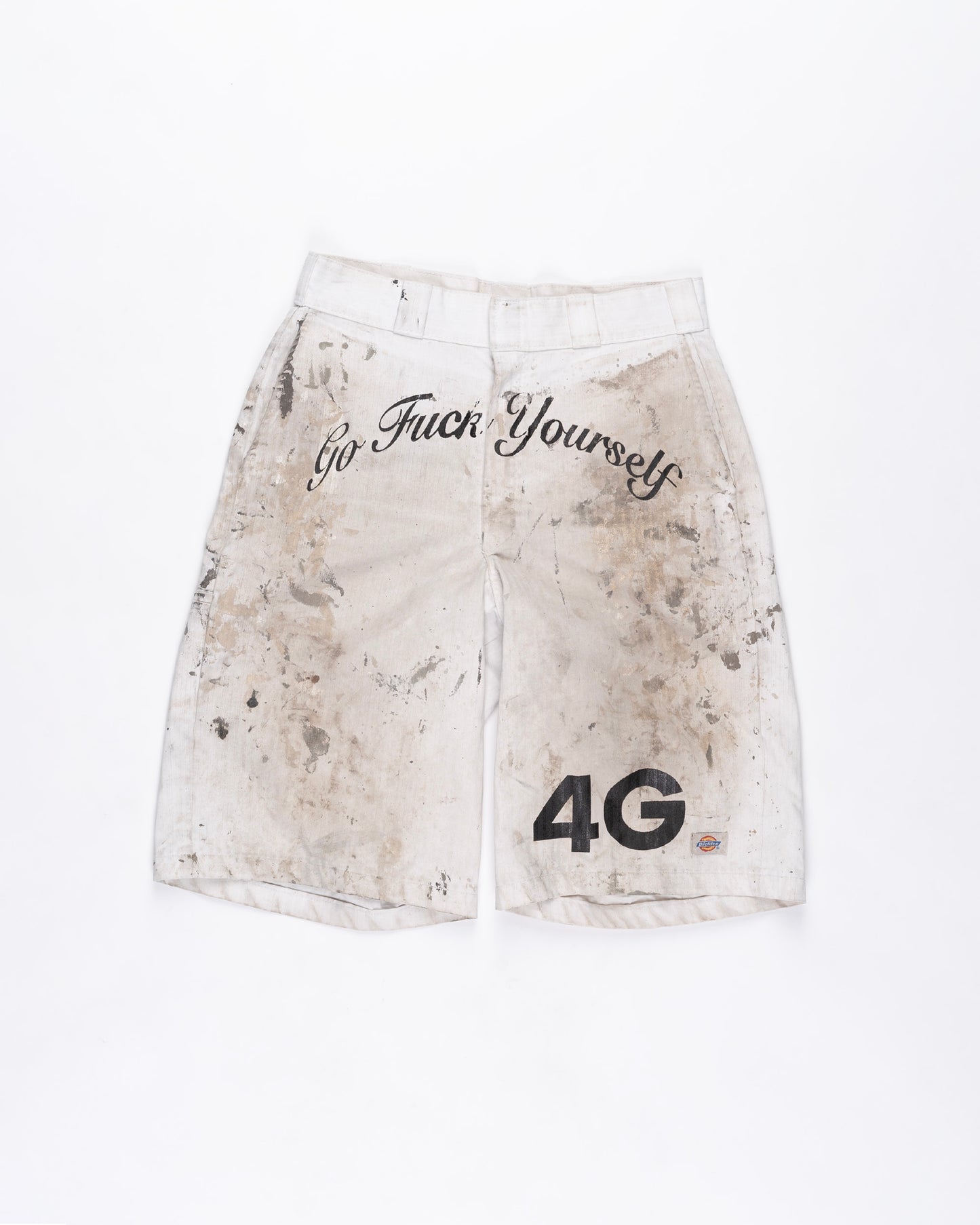 White Destroyed Dickies Cut Off Shorts Size: 32