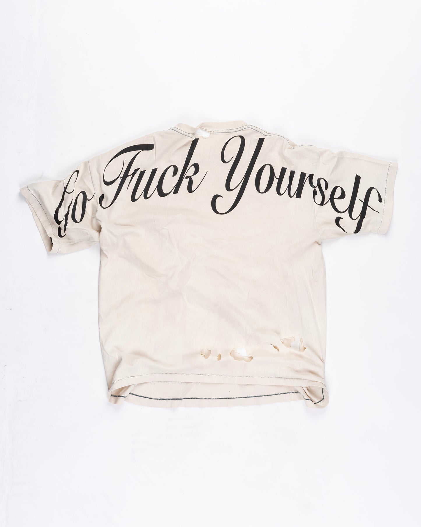 Tan Thrashed With Blue Stitching T-Shirt Size: XLarge