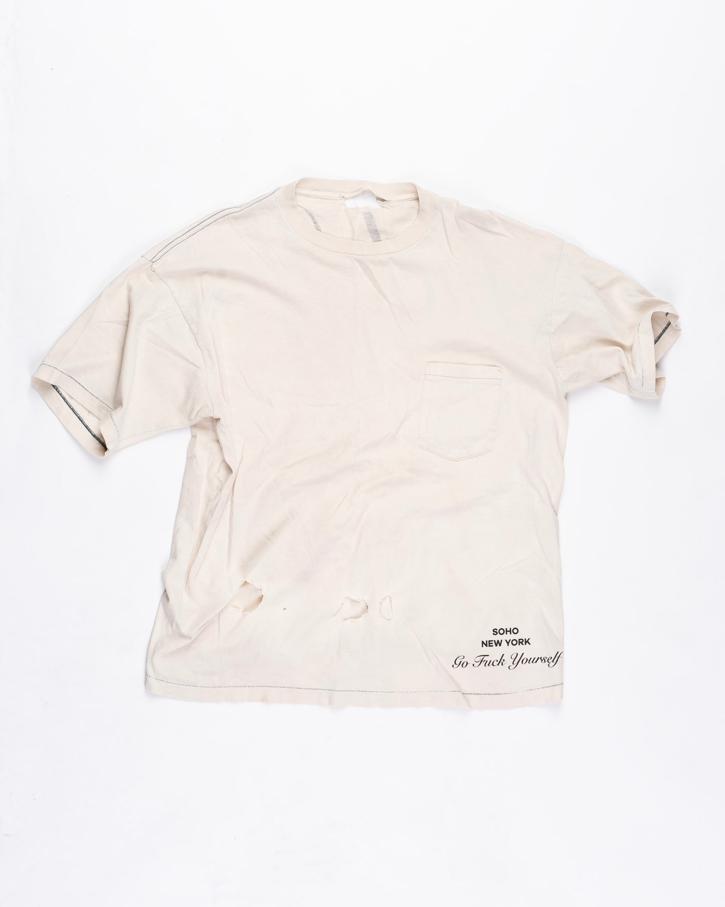 Tan Thrashed With Blue Stitching T-Shirt Size: XLarge