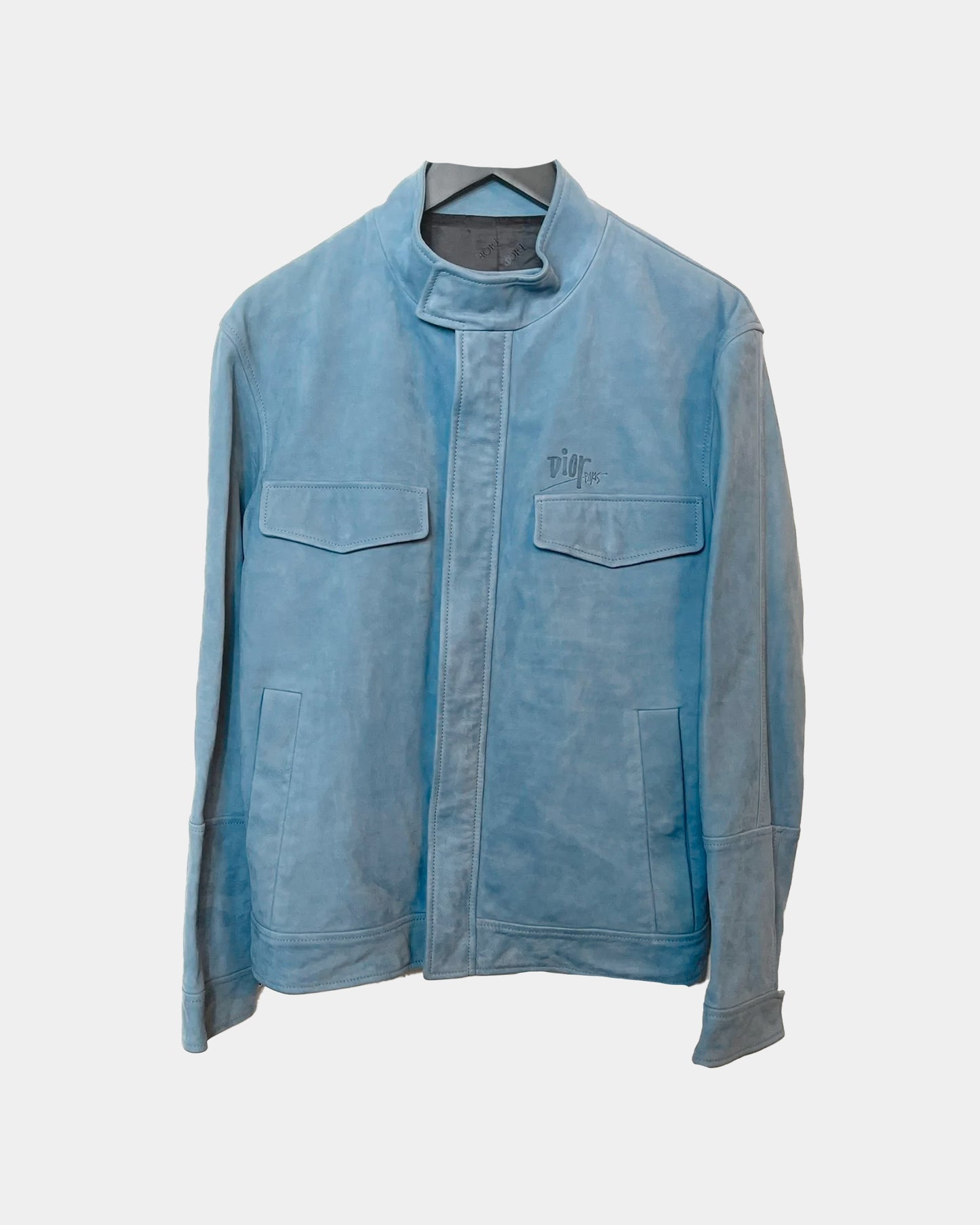 Dior x Shawn Stussy 1 of 3 NEW Baby Blue Leather Jacket SZ50