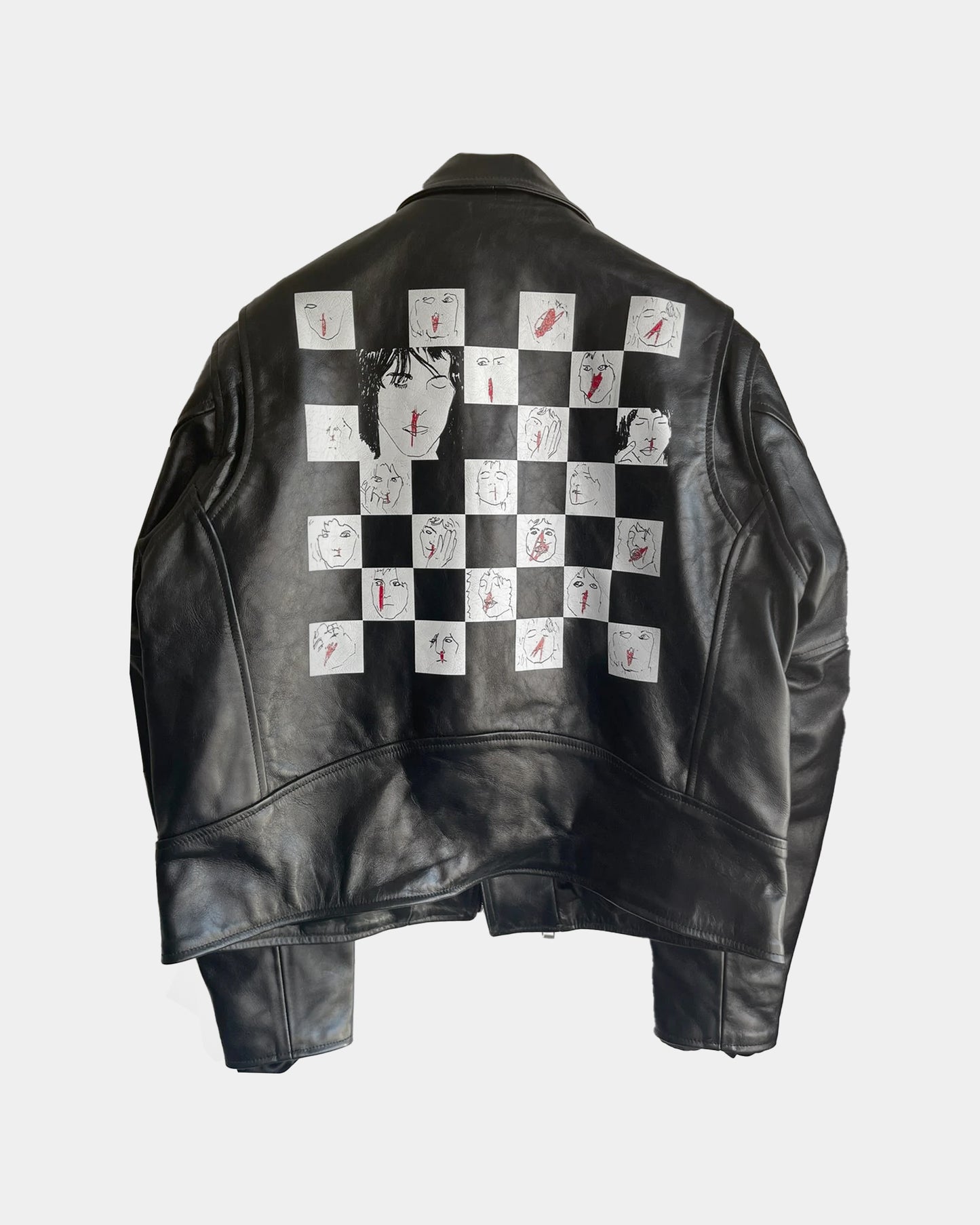 ERD NOSE BLEED CHECKERED DAMIER CALF SKIN LEATHER JACKET 1