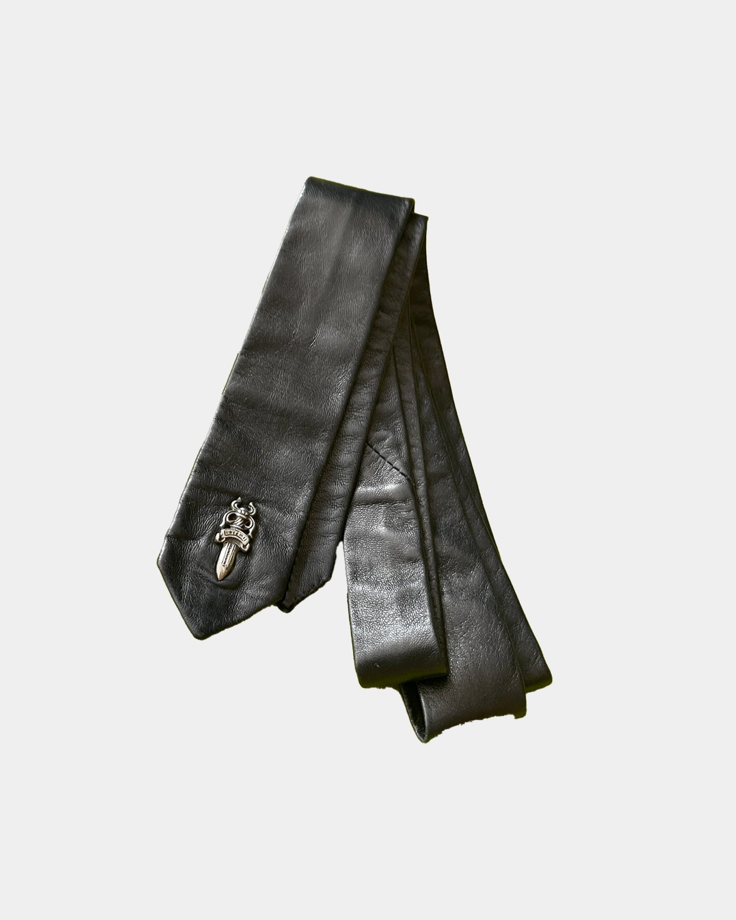 Chrome Hearts Black Leather DAGGER Skinny Tie