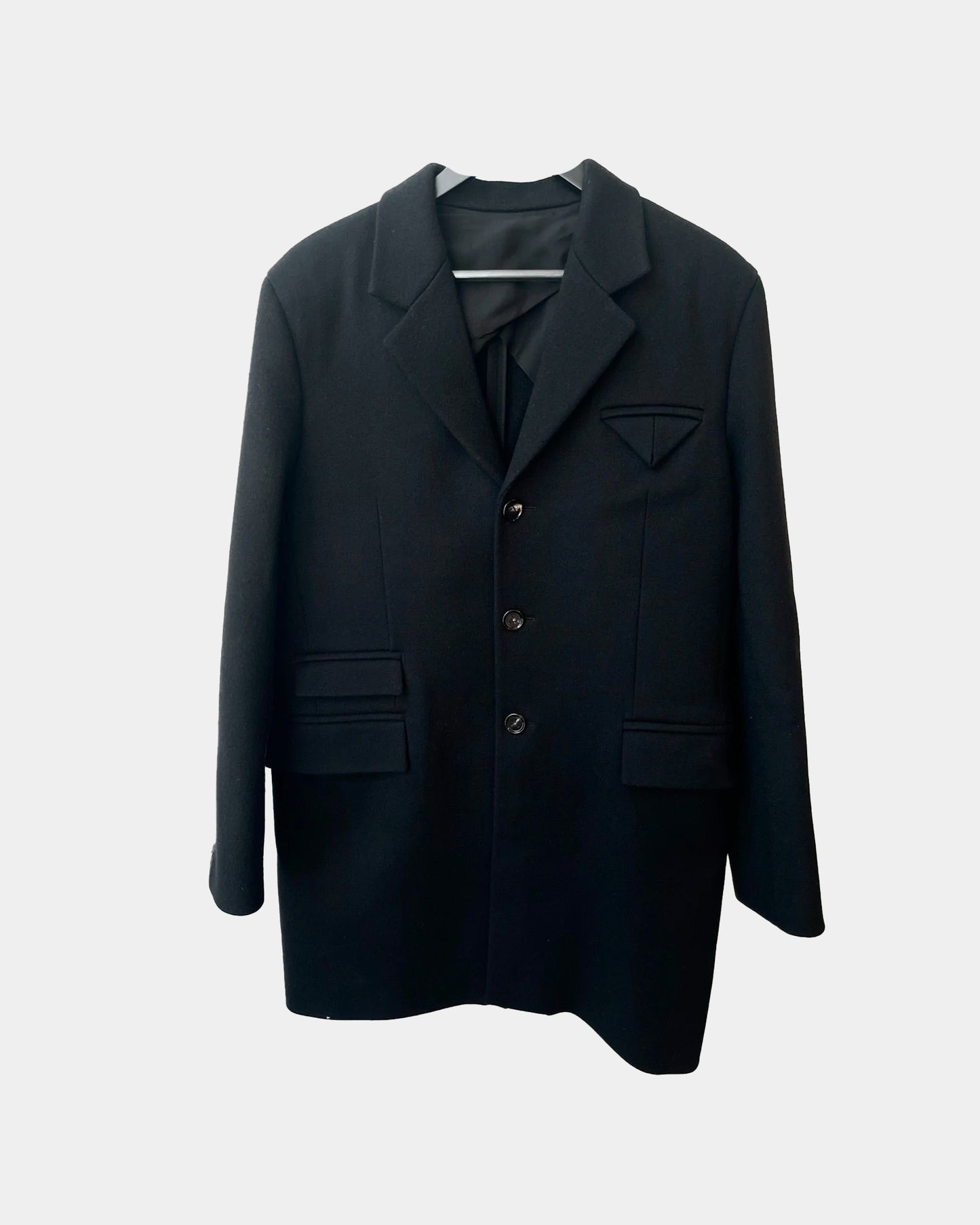 Bottega Veneta 3 Button Peacoat Jacket Black Wool SZ 48
