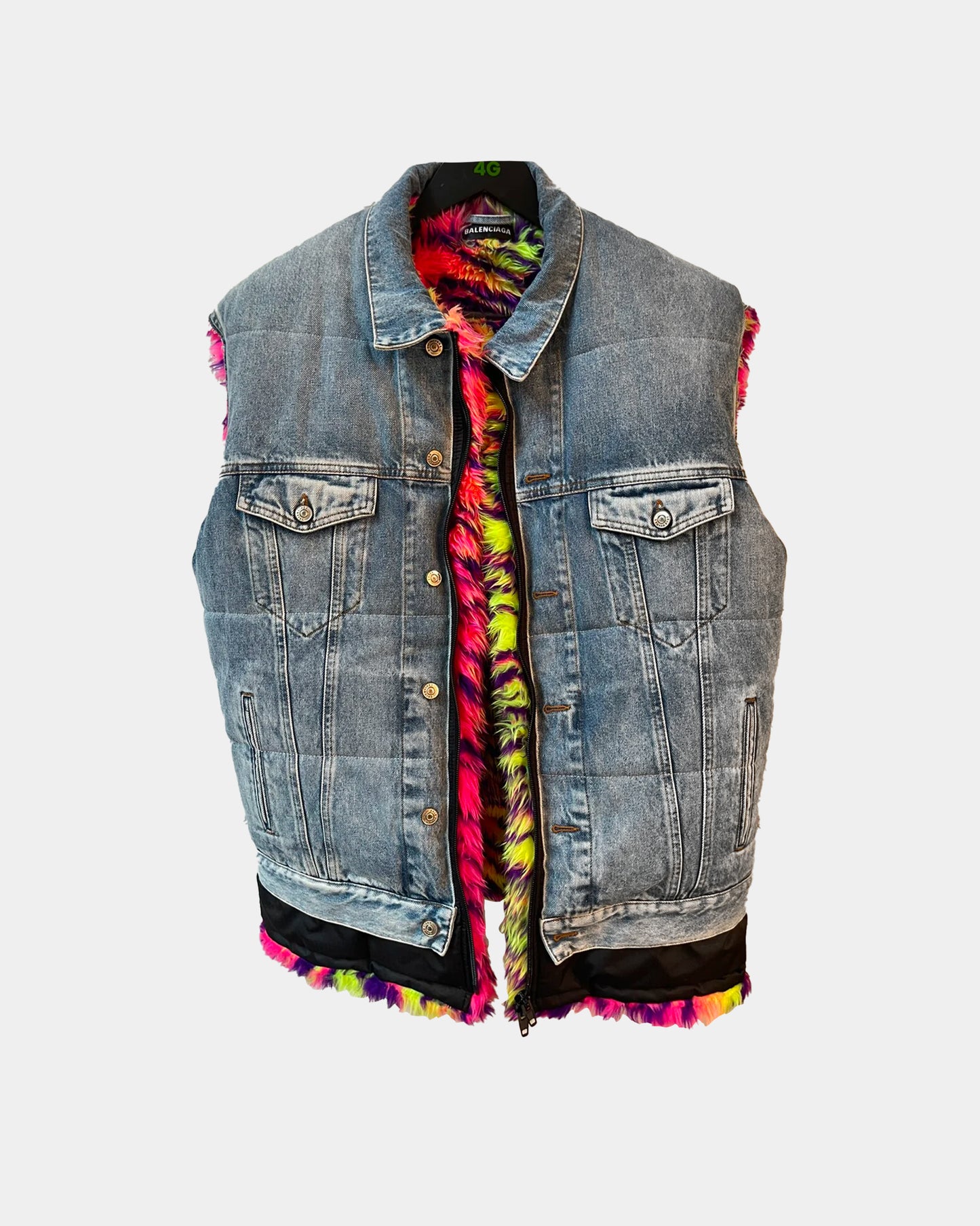Balenciaga NEW RAINBOW FUR Denim Jean Vest Jacket