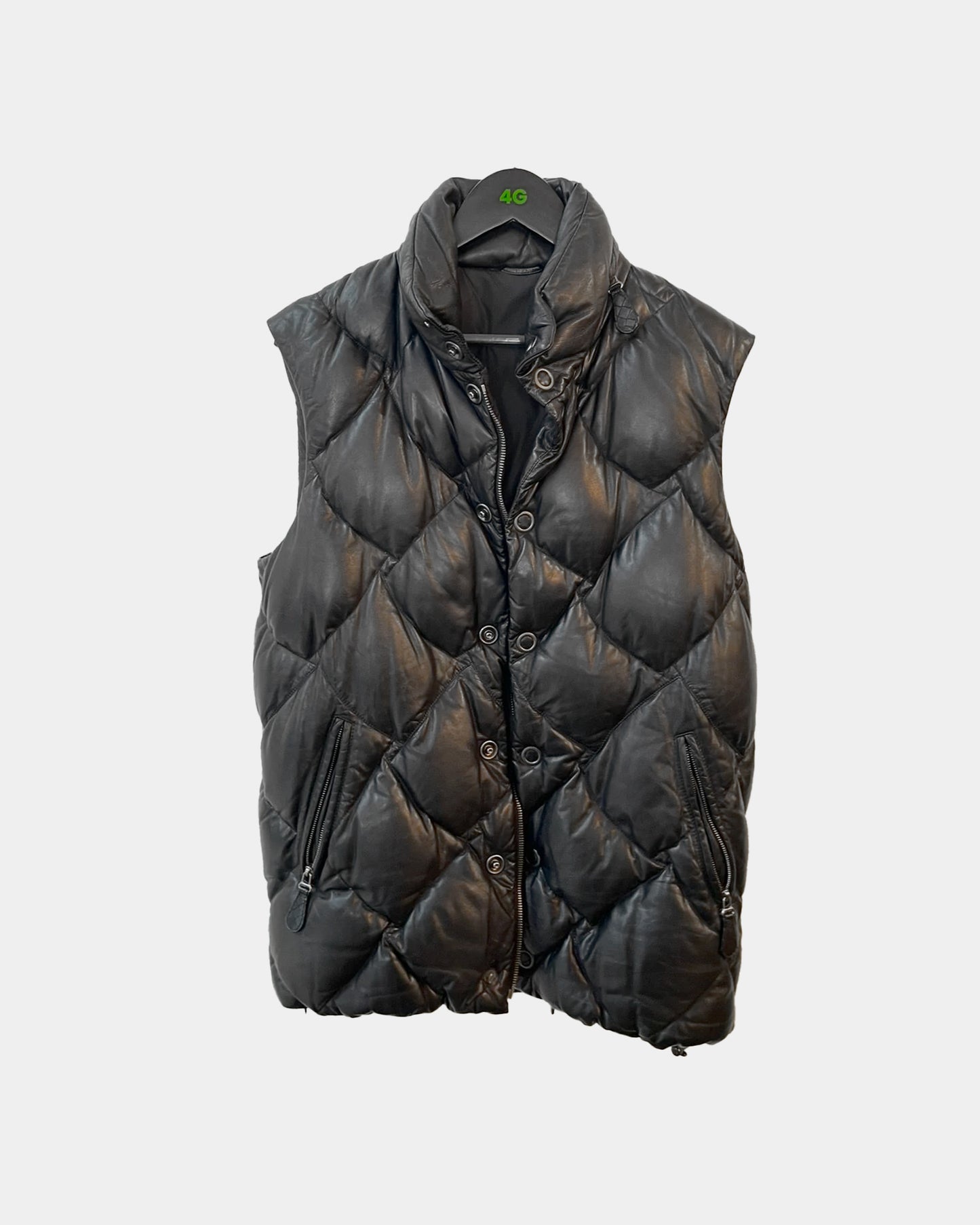 Bottega Black LEATHER QUILTED PUFFER JACKET VEST XL