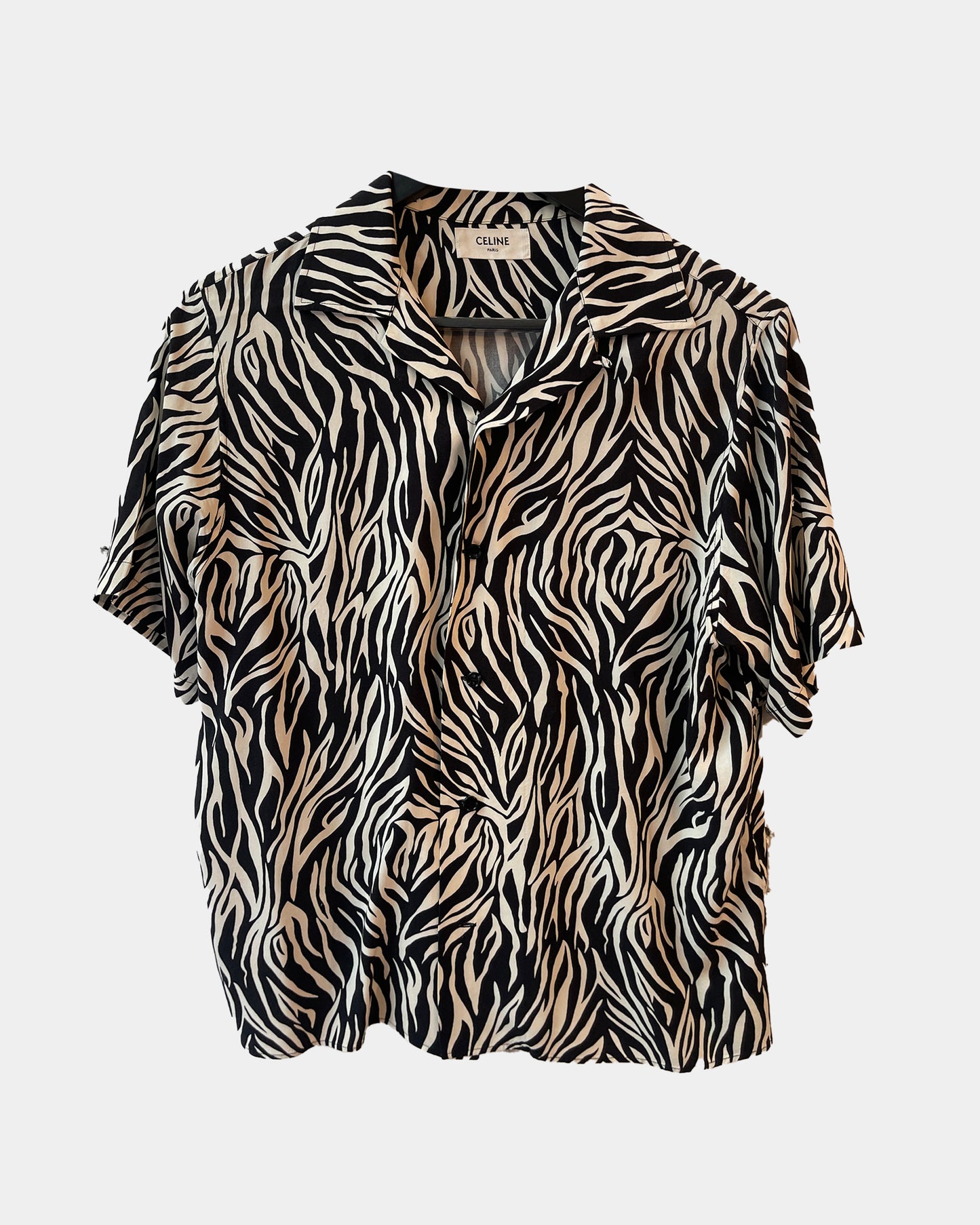 Celine SS20 Silky Hawaiian Zebra Button Up Shirt Camp Collar