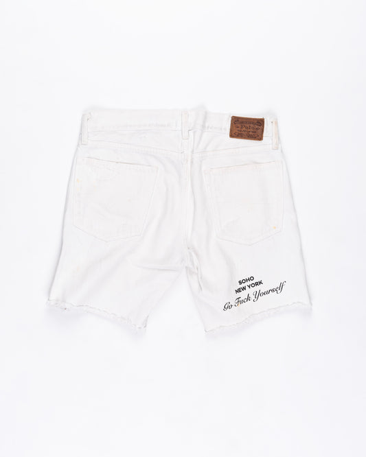 White Polo Destroyed and Repaired Shorts Size: 32