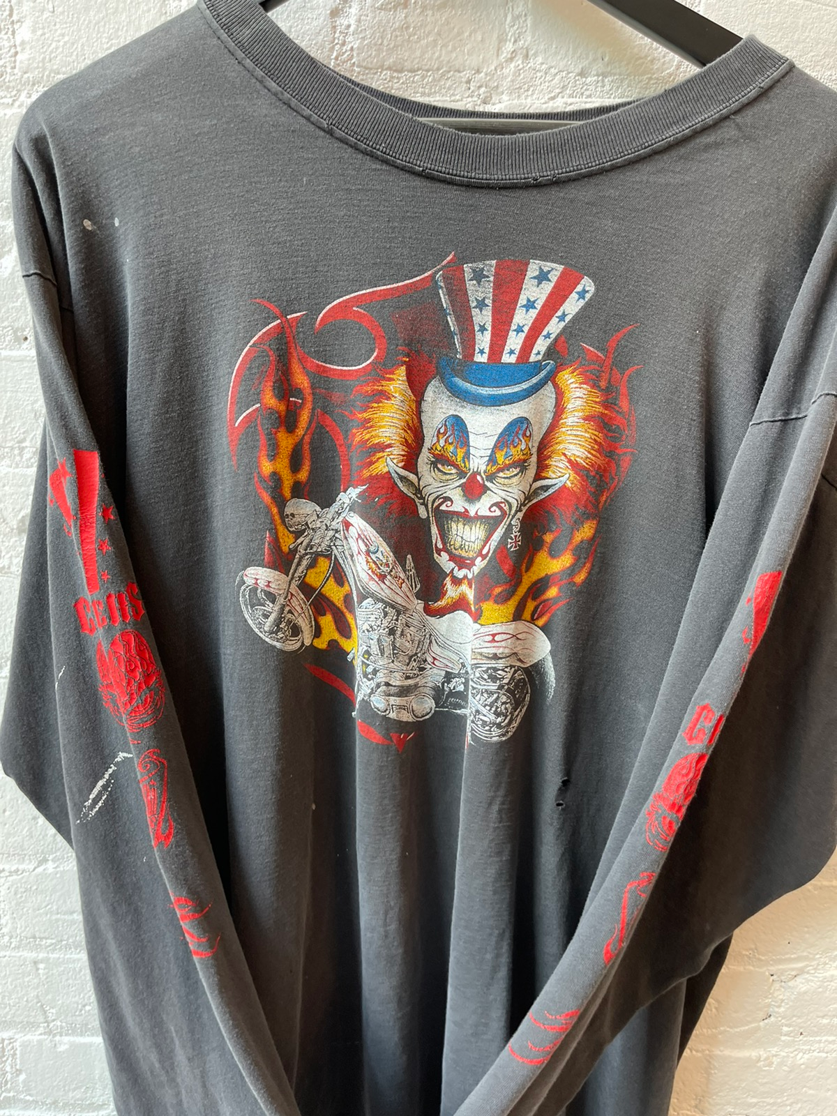 Vintage DEMENTED CRAZY MOTORCYCLE CLOWN THRASHED SHIRT L XL