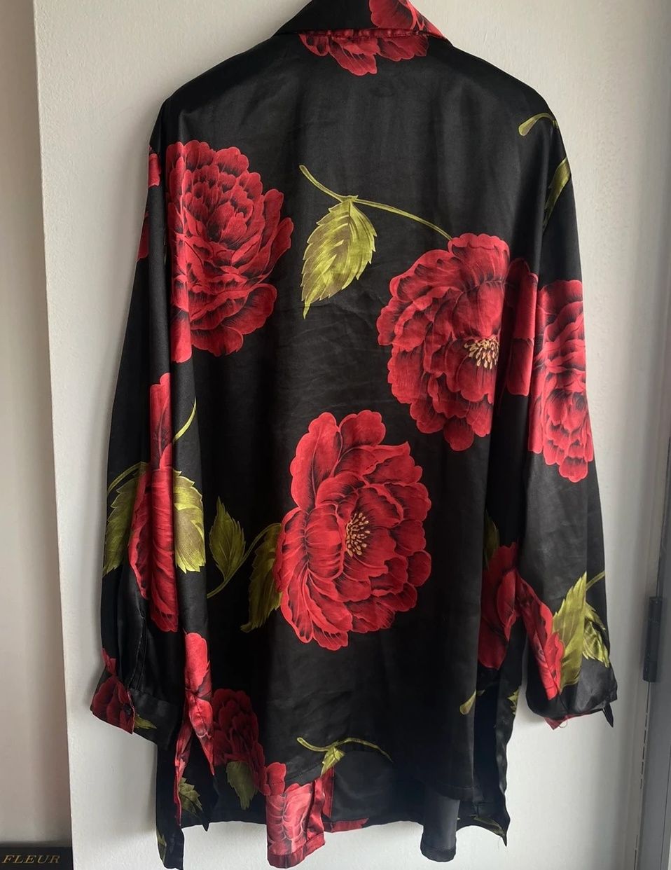 Vintage Silky Satin Floral Rose Button Up Shirt