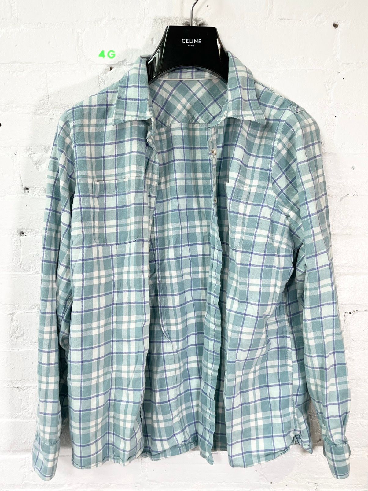 Vintage Checkered Plaid Blue Button Up Grunge Shirt