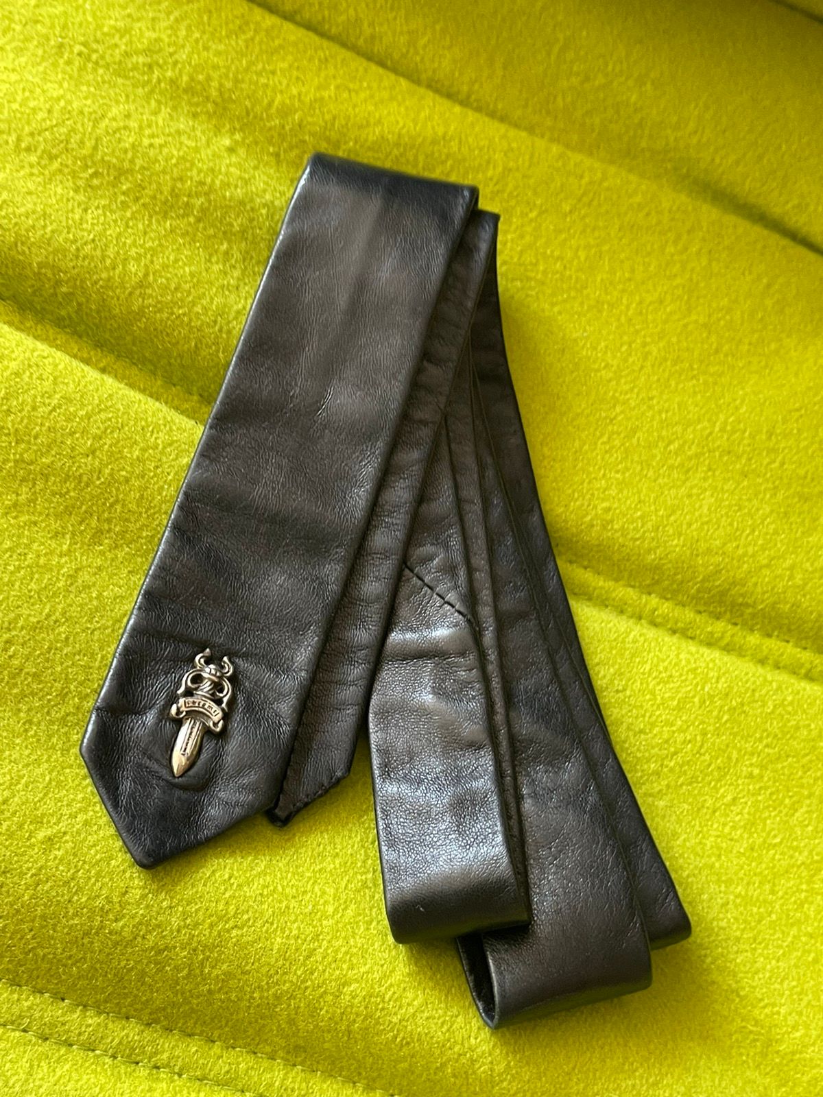 Chrome Hearts Black Leather DAGGER Skinny Tie