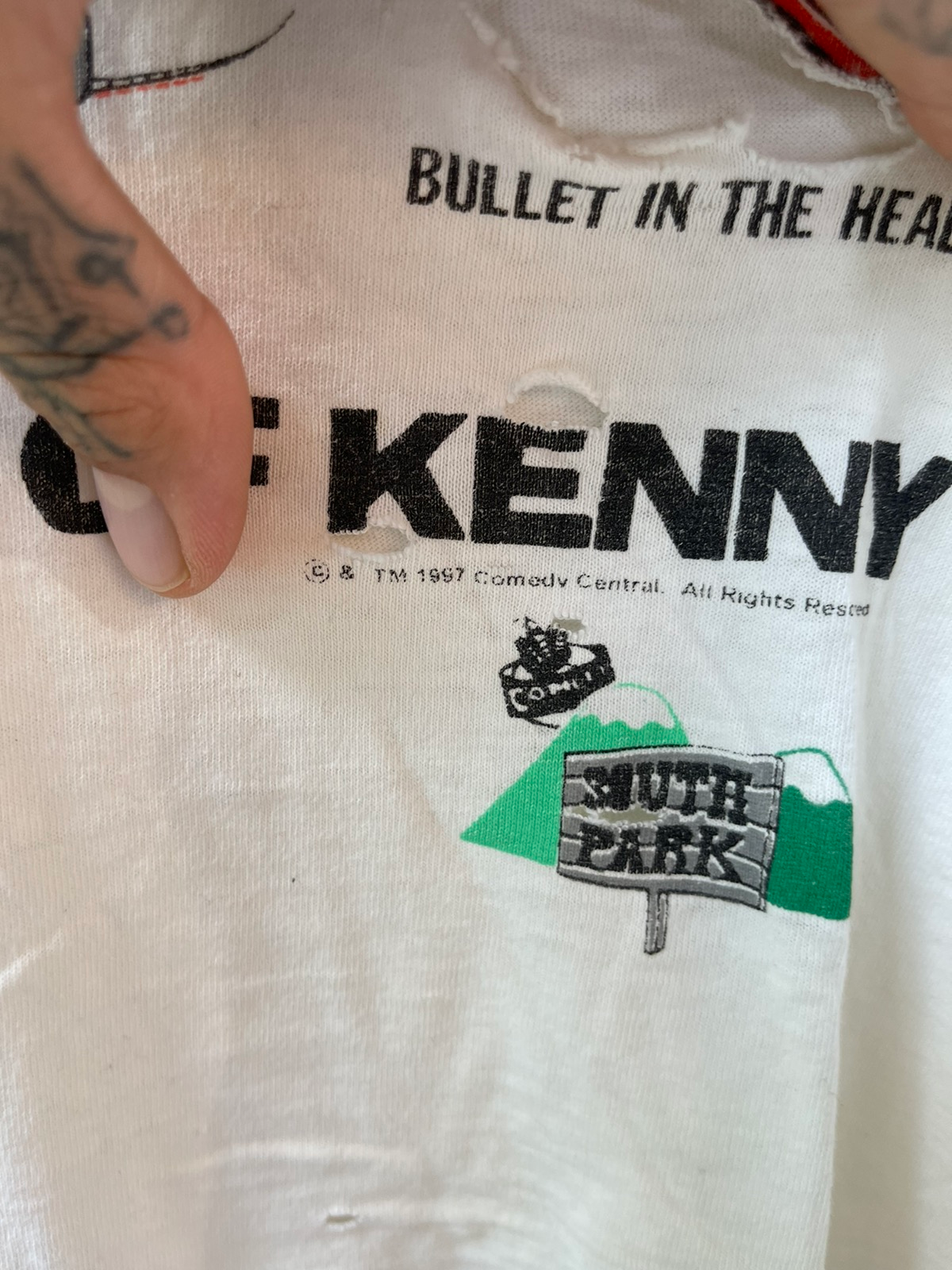 Vintage 90s THRASHED South park DEATH OF KENNY SHIRT
