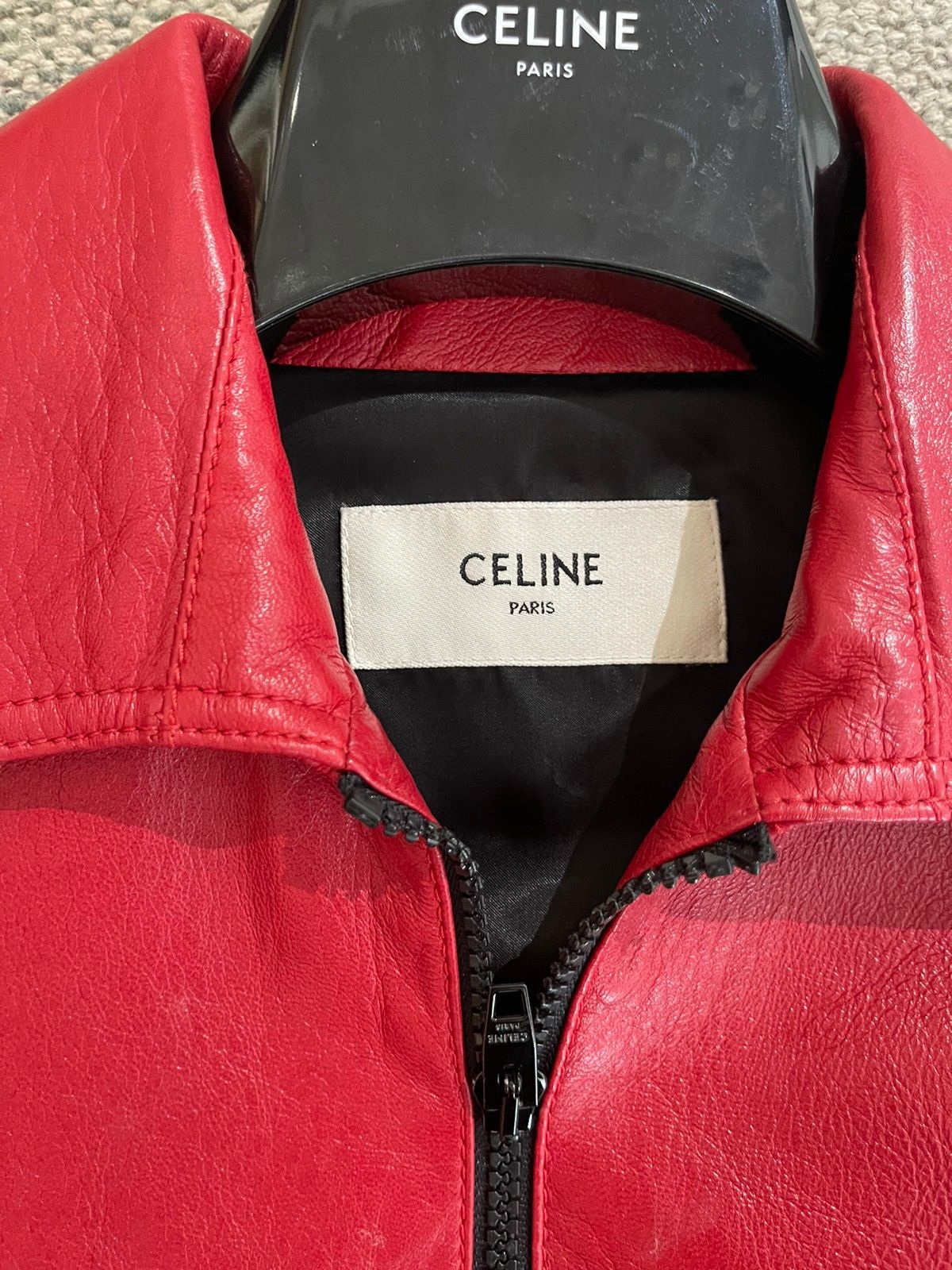 Celine FW20 Hedi NEW 1/1 Red Leather Center Zip Jacket