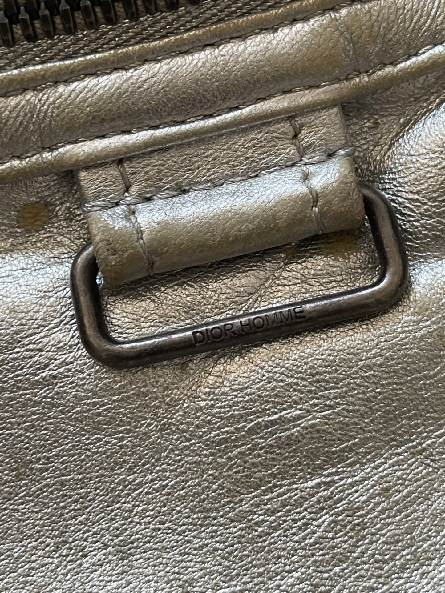 Dior Homme Cross Body Metalic Leather Silver Wallet Bag