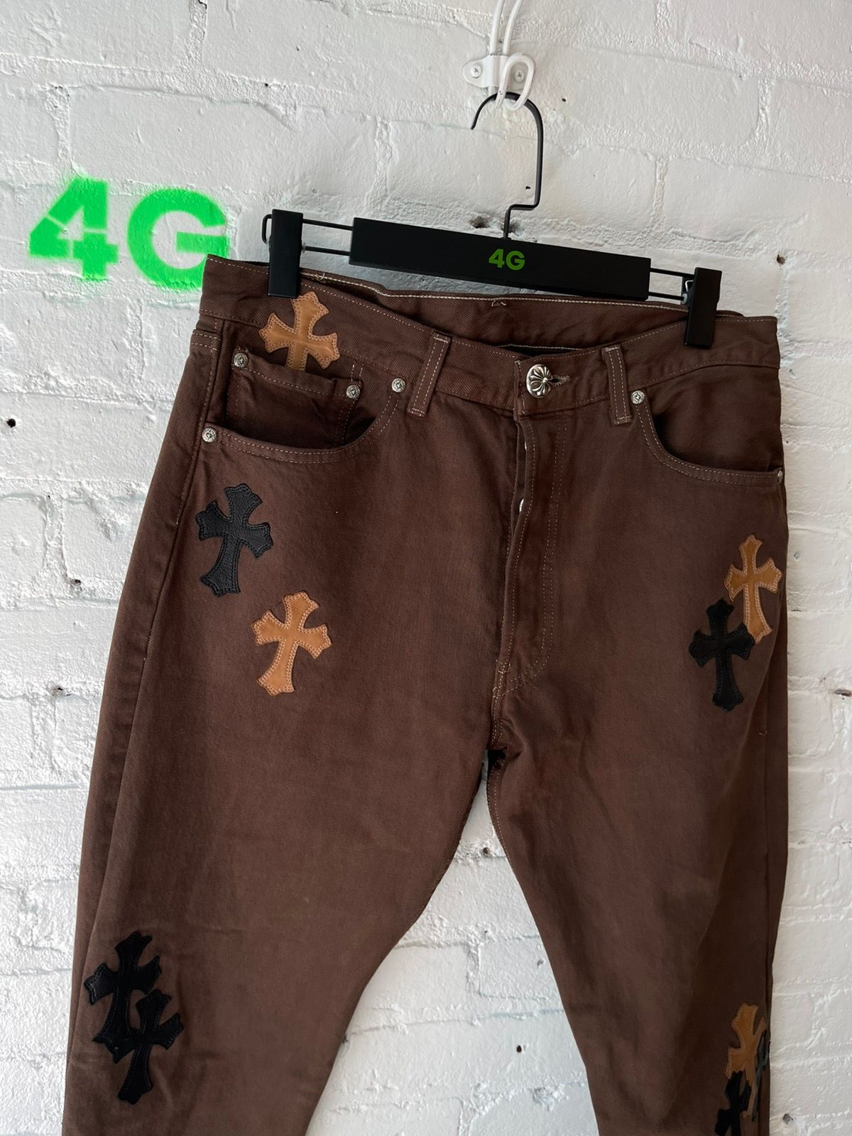 Chrome Hearts OFFSET Personal Levi Cross Patch Jeans Brown