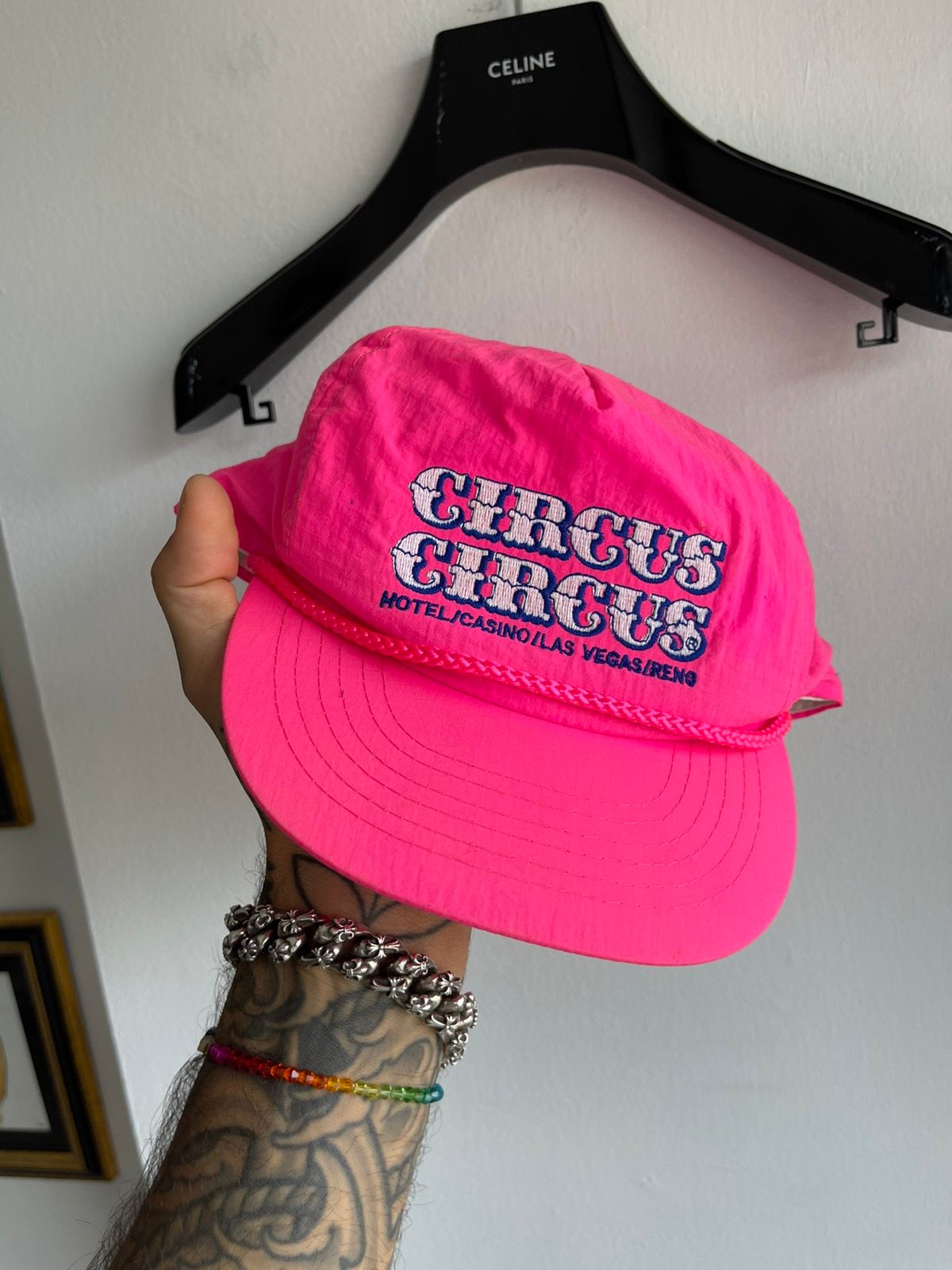 Vintage 90s CIRCUS CIRCUS Snapback Hat HOT PINK