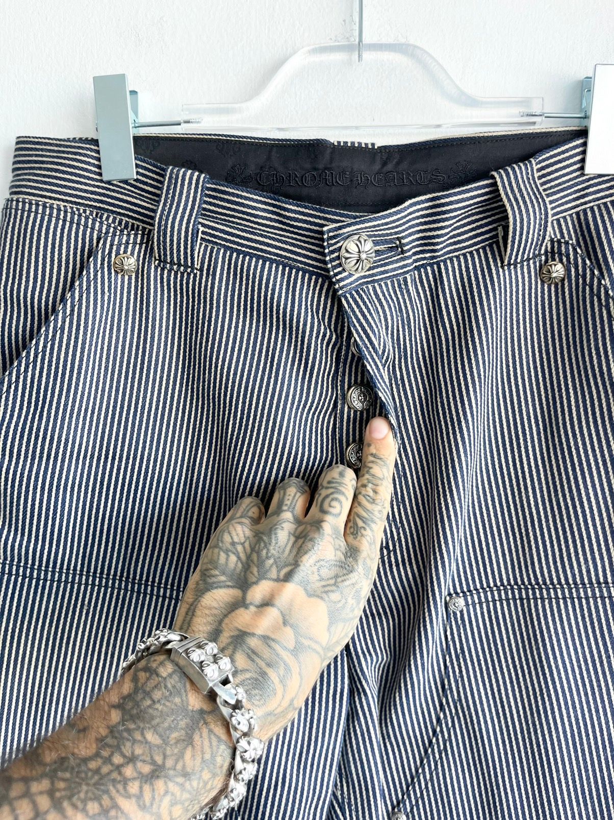 Chrome Hearts Striped Seersucker Carpenter Work Pants jeans