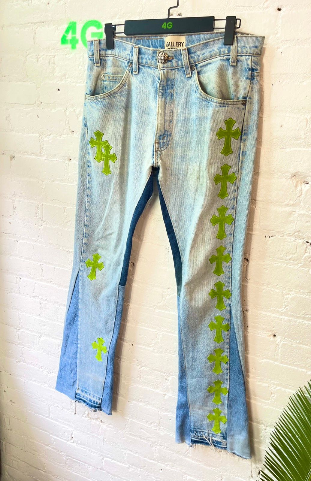 Chrome Hearts OFFSET PERSONAL LIME GREEN CROSS JEANS