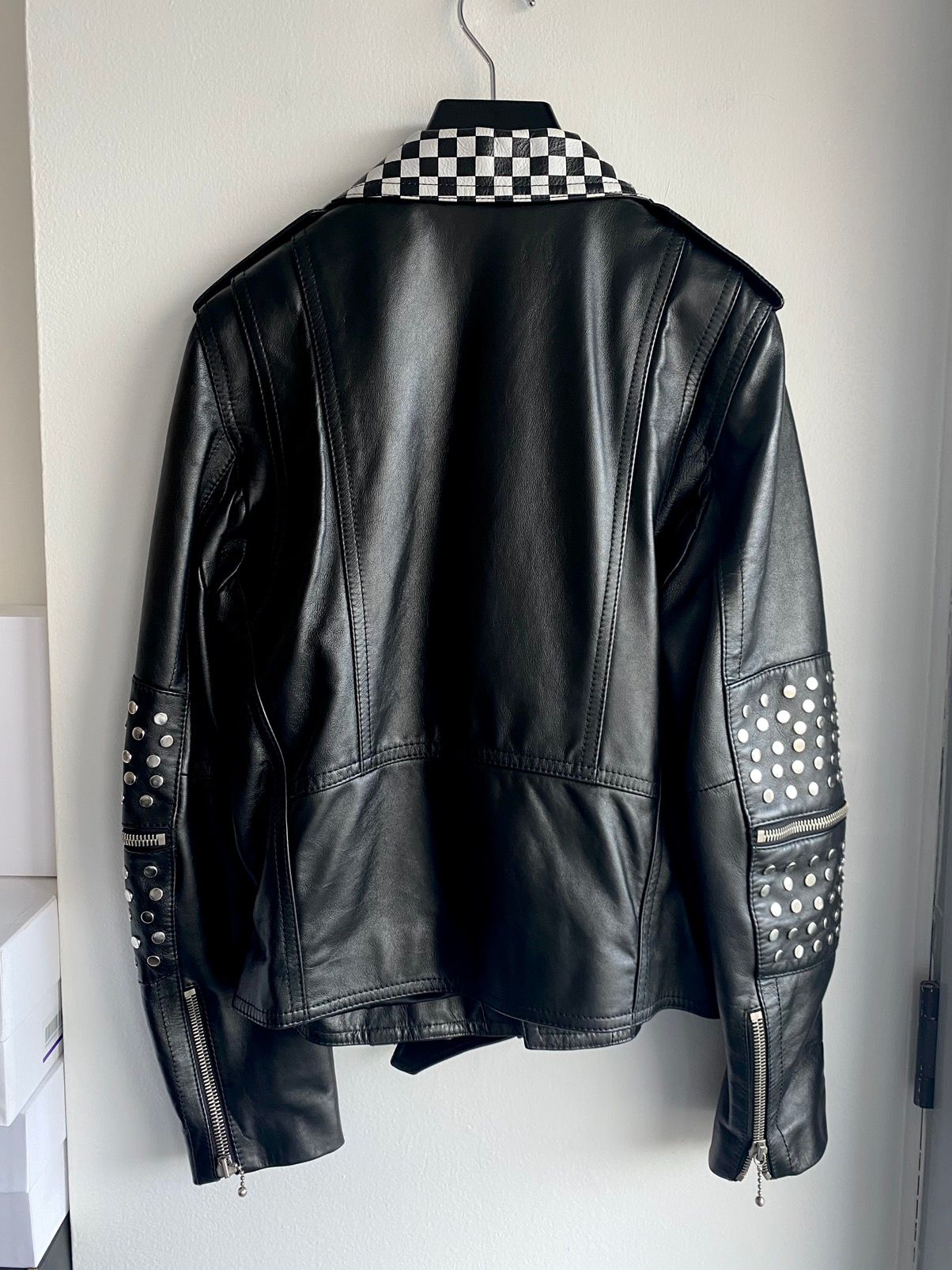Celine AW19 NEW Damier Checkered Leather Moto Biker Jacket