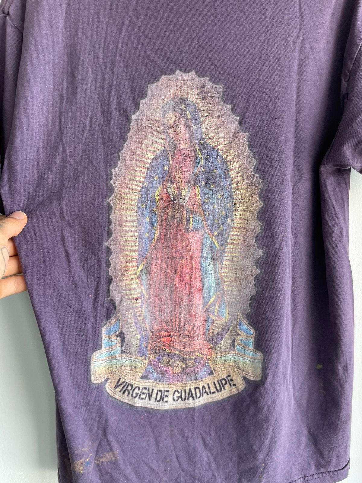 Vintage Thrashed Mother Mary Guadalupe Shirt Paint