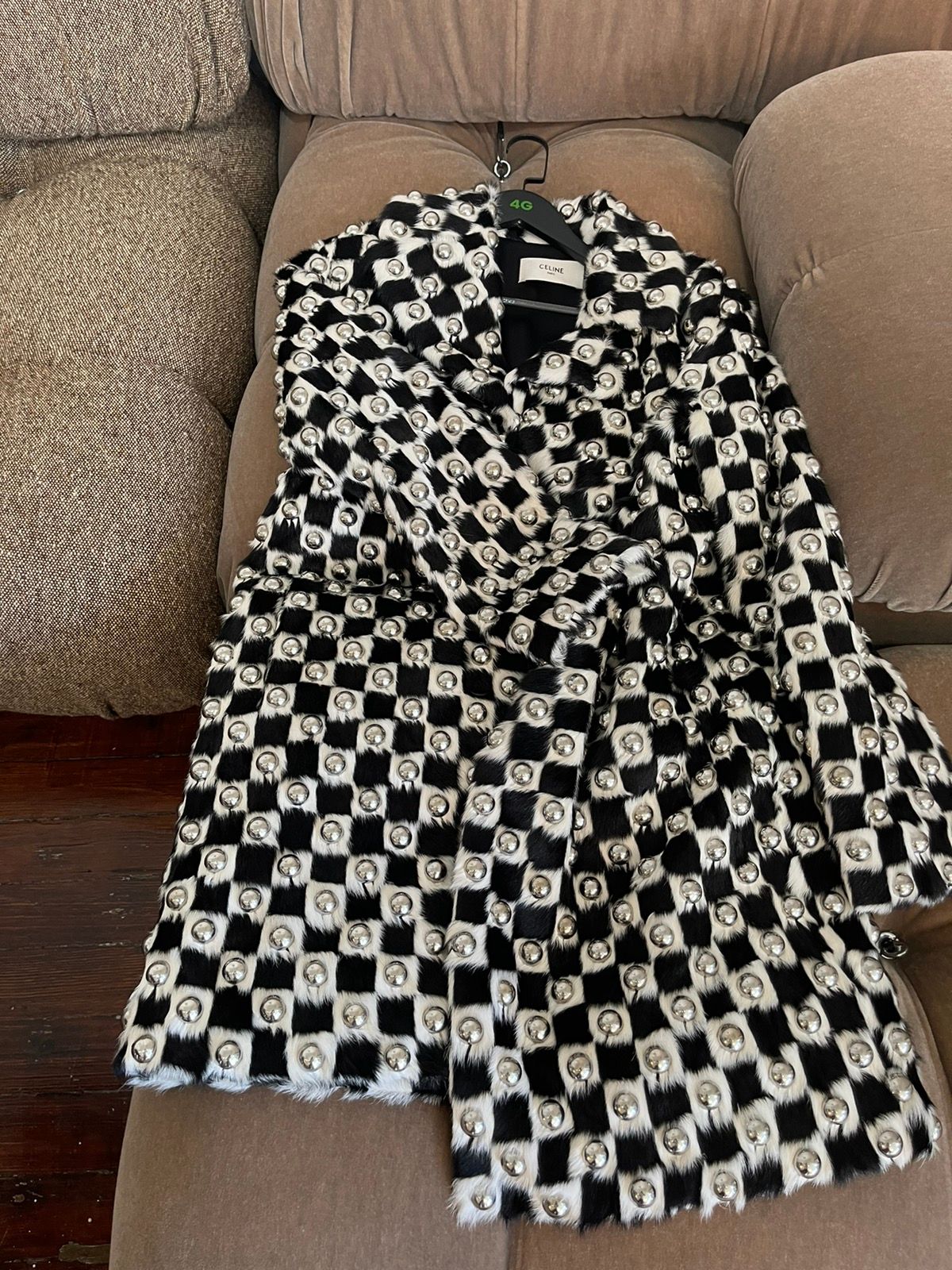 Celine SS19 1/5 Runway MINK Checkered Damier Fur Stud Jacket