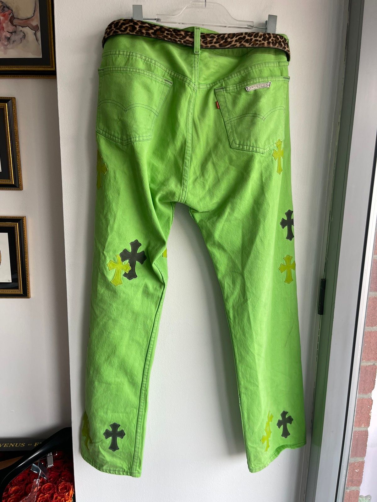 Chrome Hearts 2021 NYFW Lime Neon Green 4G Jeans Levi Cross
