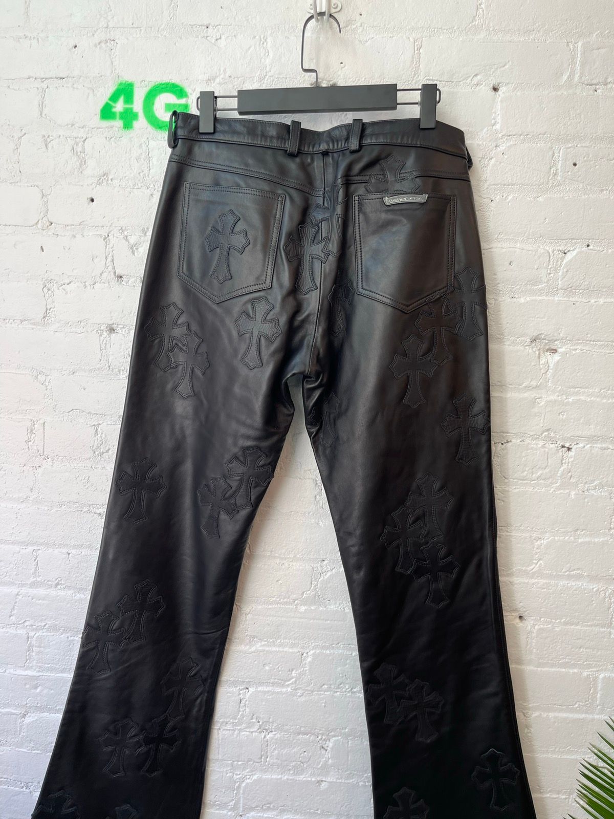 Chrome Hearts 70 Patch Black Leather Jeans Pants SZ 34 NEW