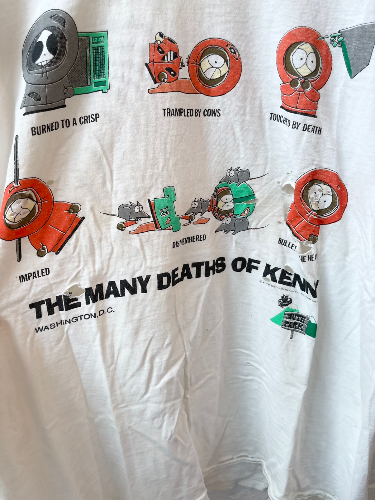 Vintage 90s THRASHED South park DEATH OF KENNY SHIRT