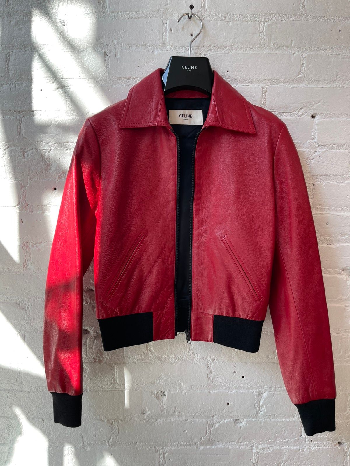 Celine FW20 Hedi NEW 1/1 Red Leather Center Zip Jacket