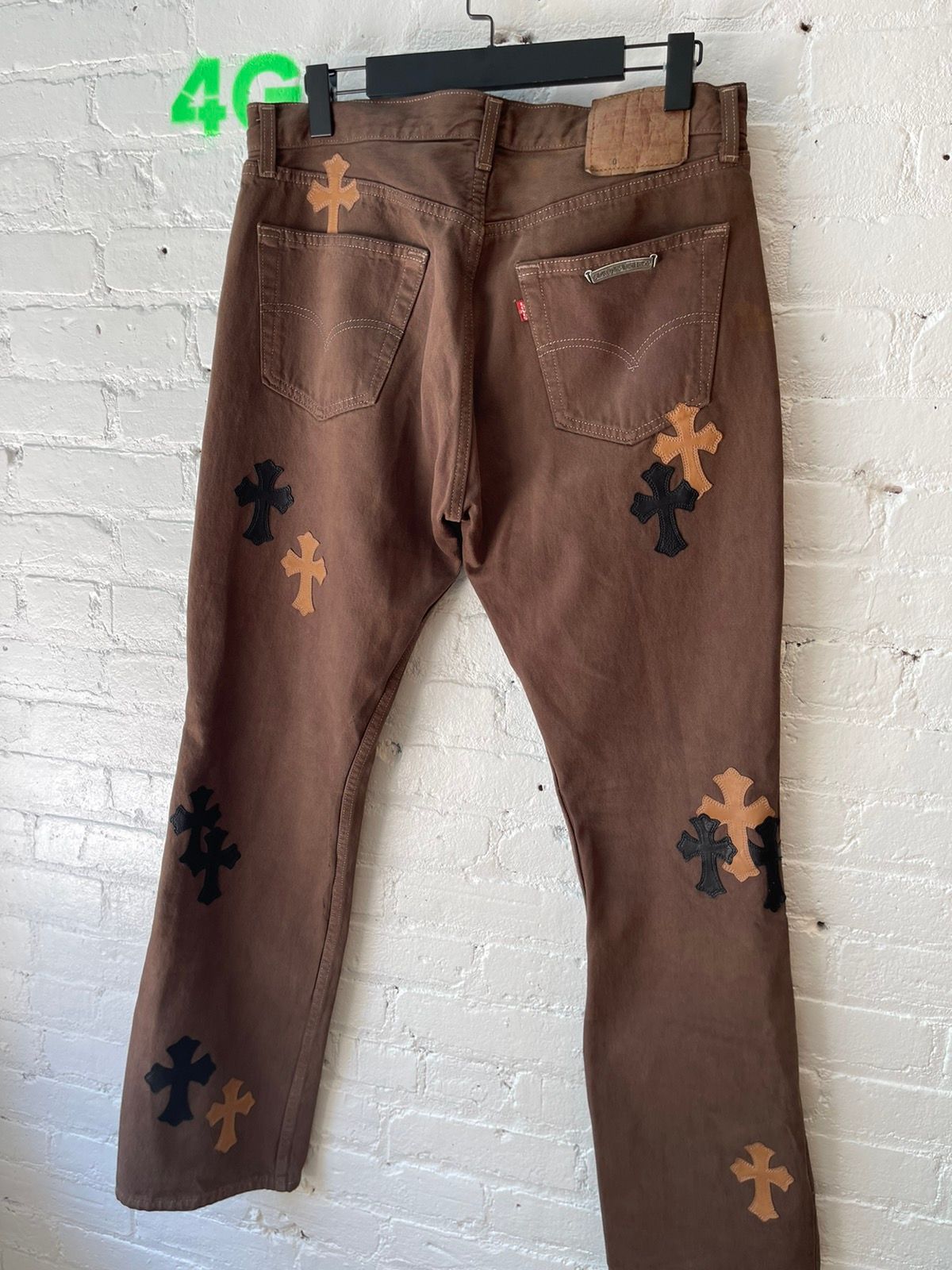Chrome Hearts OFFSET Personal Levi Cross Patch Jeans Brown