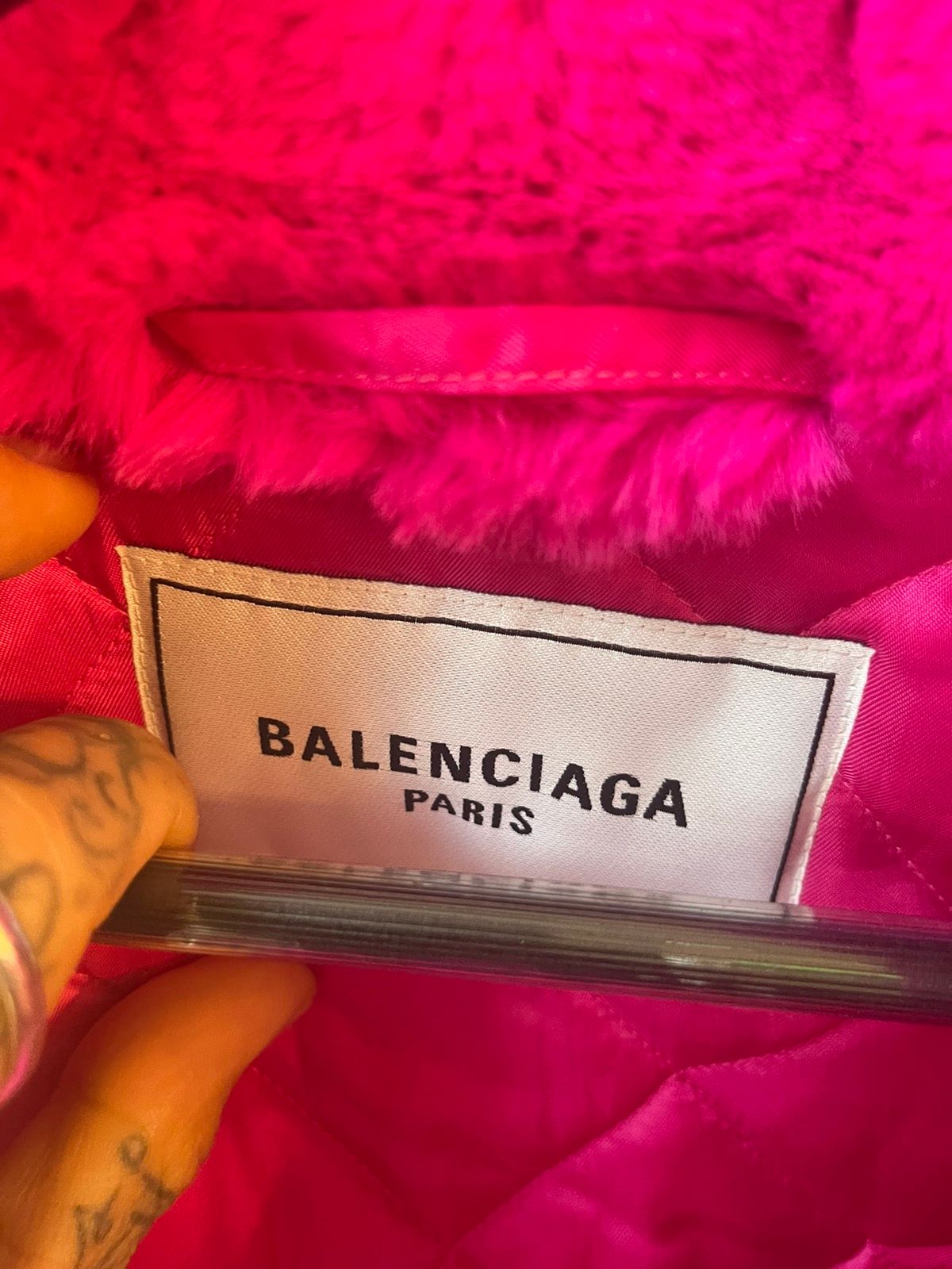 Balenciaga Fuchsia Pink OVERSIZE SWING COAT JACKET FUR