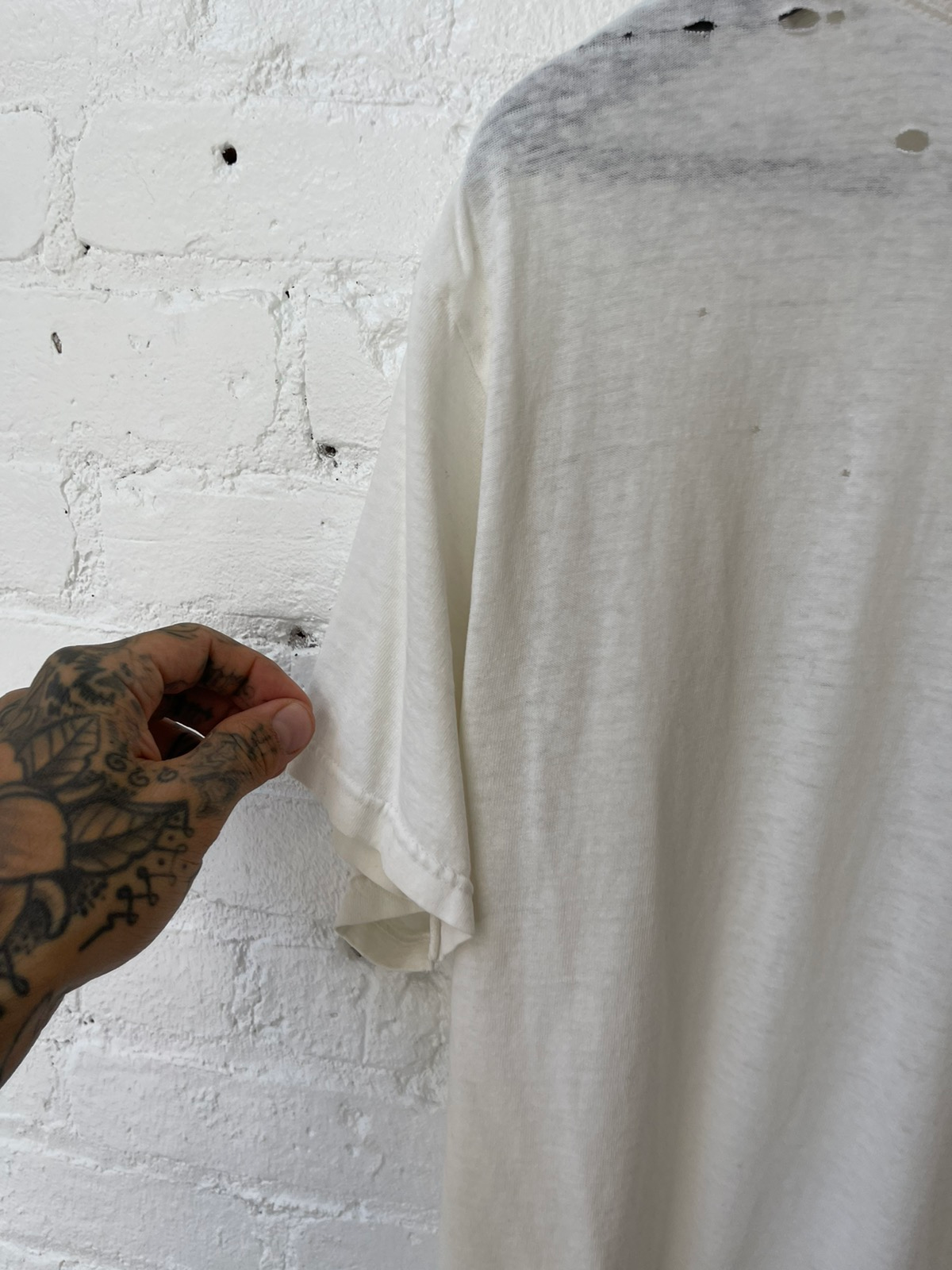 Vintage 90s THRASHED PAPER THIN BLANK WHITE SHIRT 4Gseller