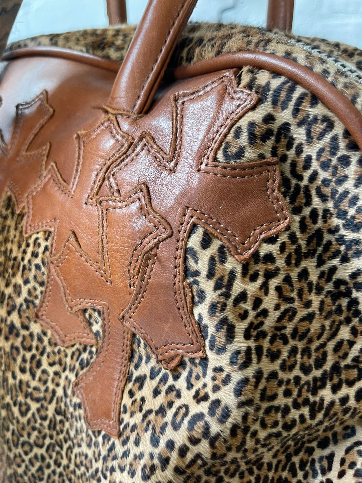 Chrome Hearts Custom Leopard Fur CROSS Patch Duffle Bag