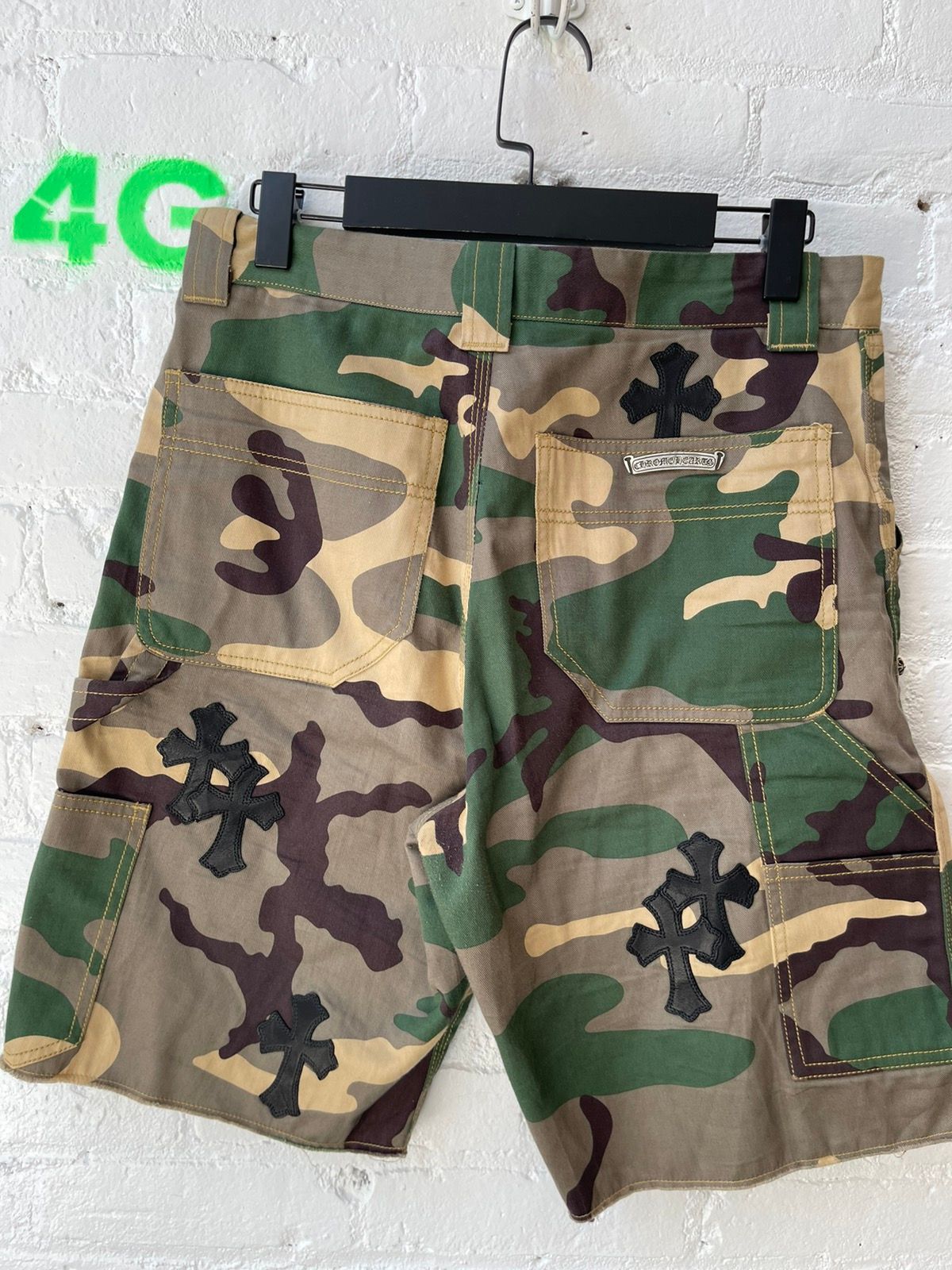 Chrome Hearts NEW Army Camo CROSS PATCH CARGO Shorts Jeans