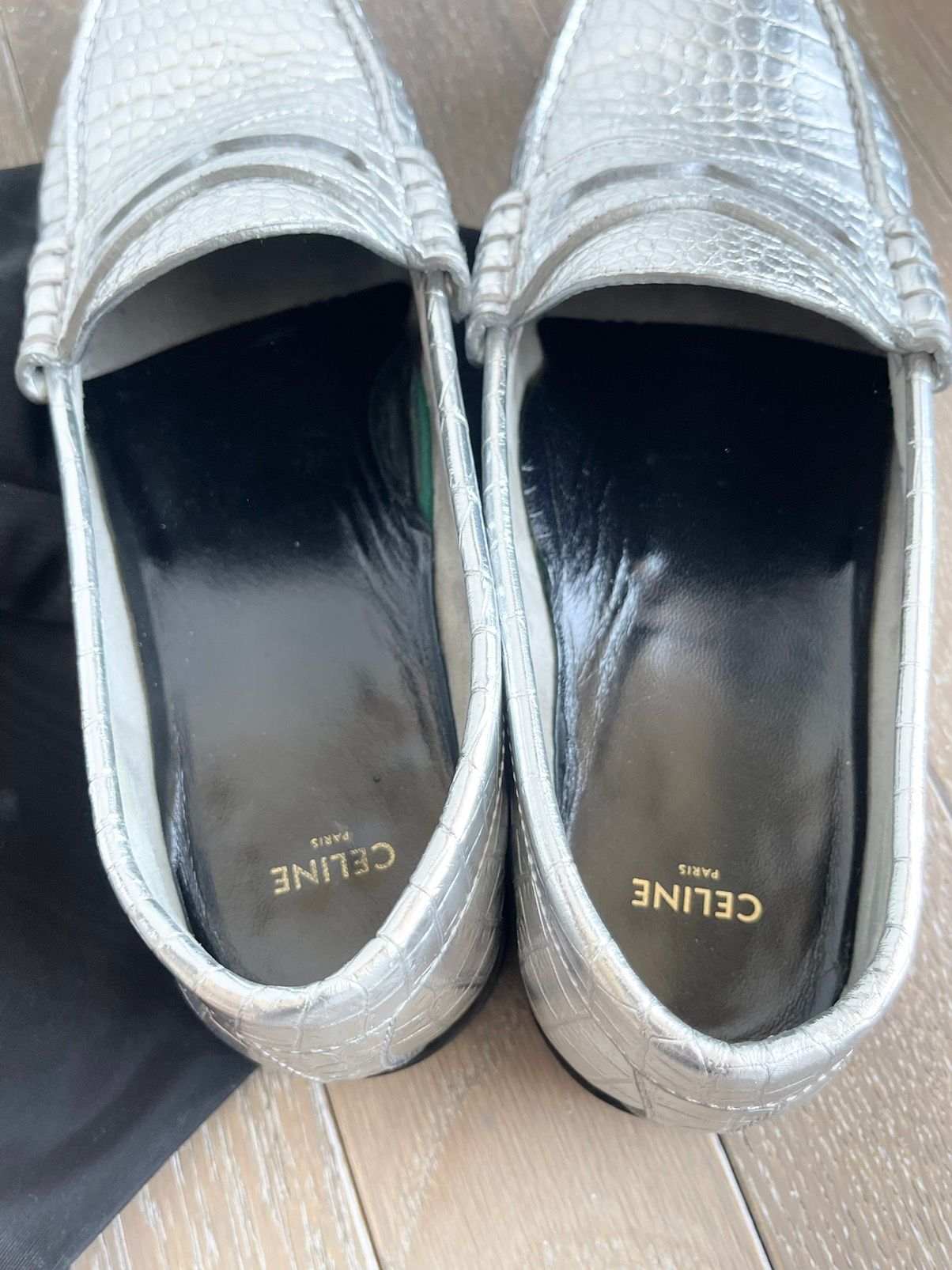 Celine SS20 Hedi Silver Leather Croc Loafer Shoes EU 43