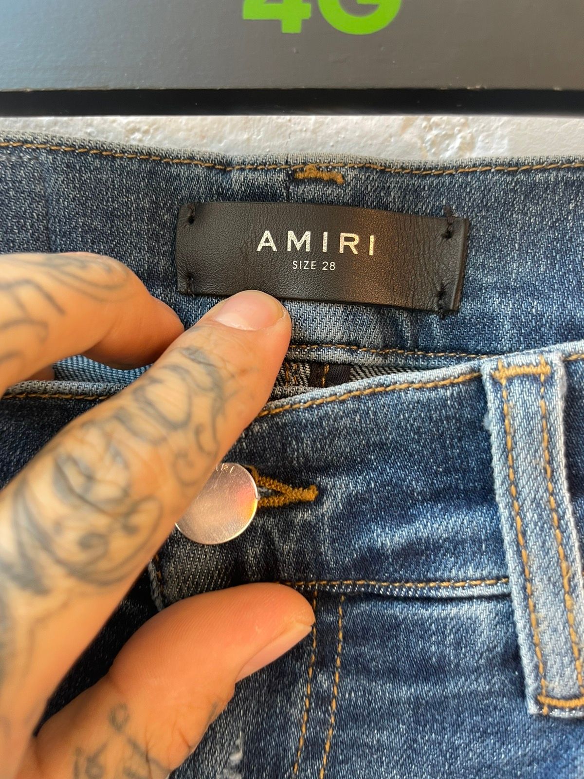 Amiri Blue Distressed jeans With Leather SZ 28