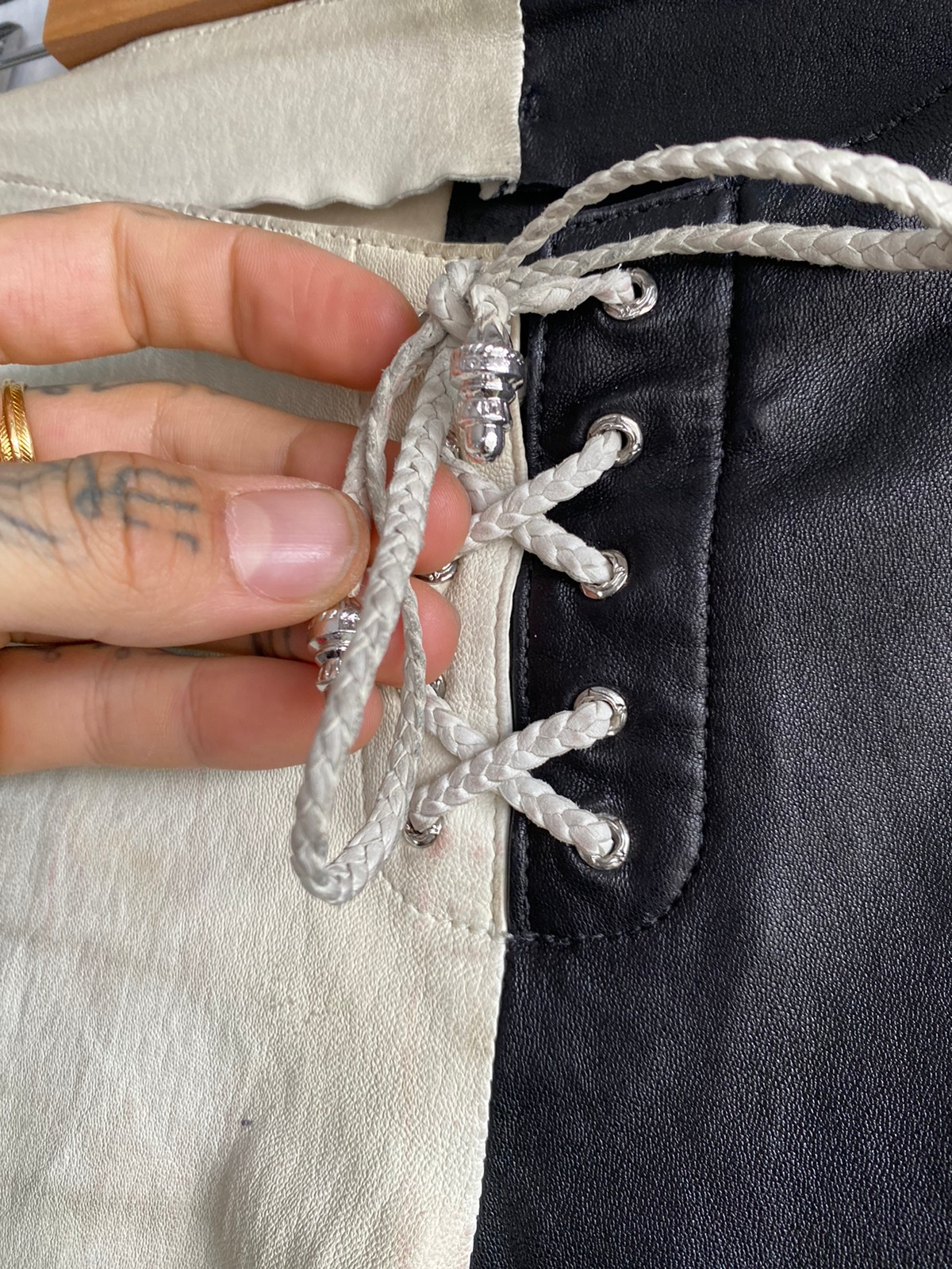 Chrome Hearts LEATHER Contrast Skinny Jeans Pants