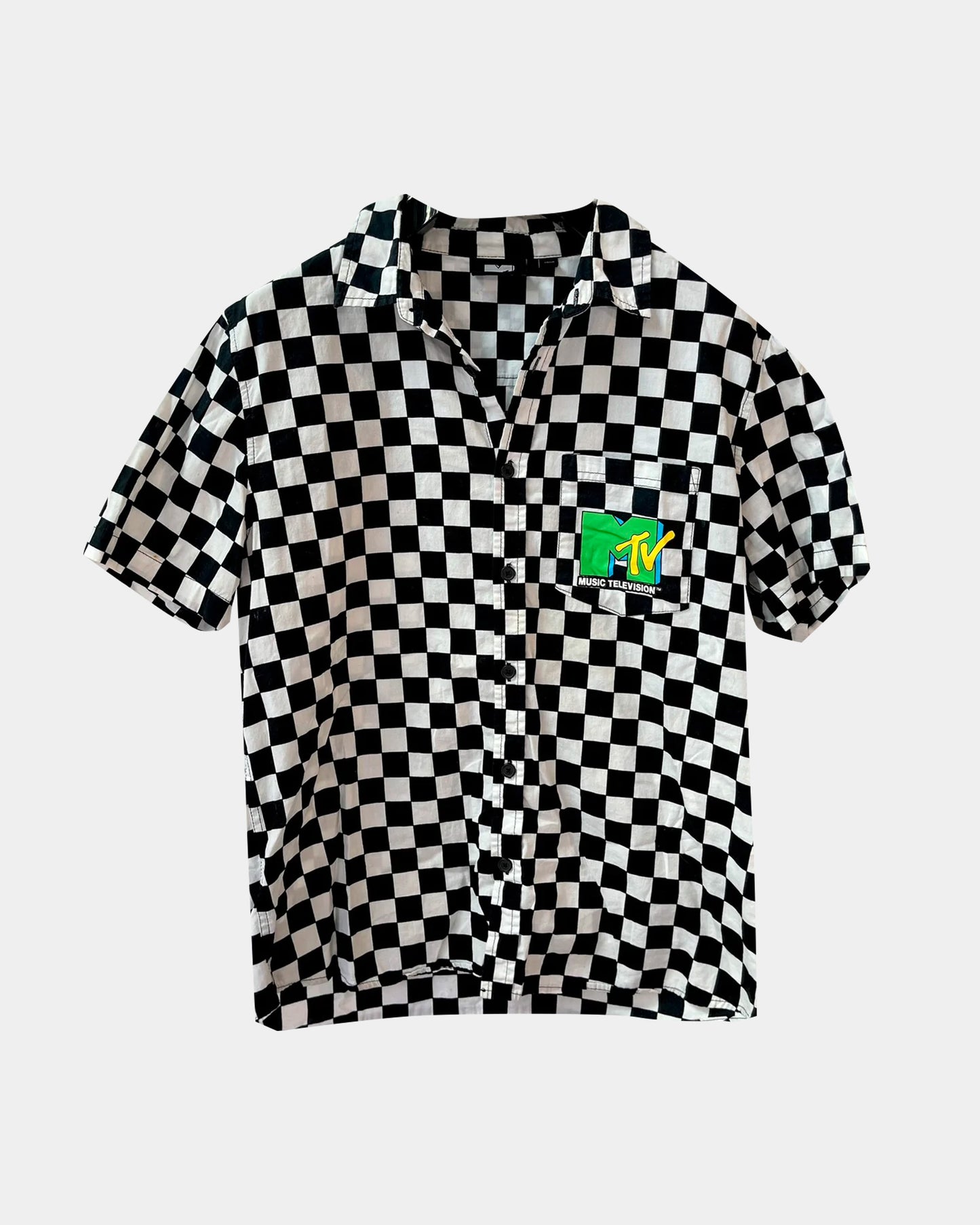 Vintage MTV Checkered Button Up Party Or Vacation Shirt