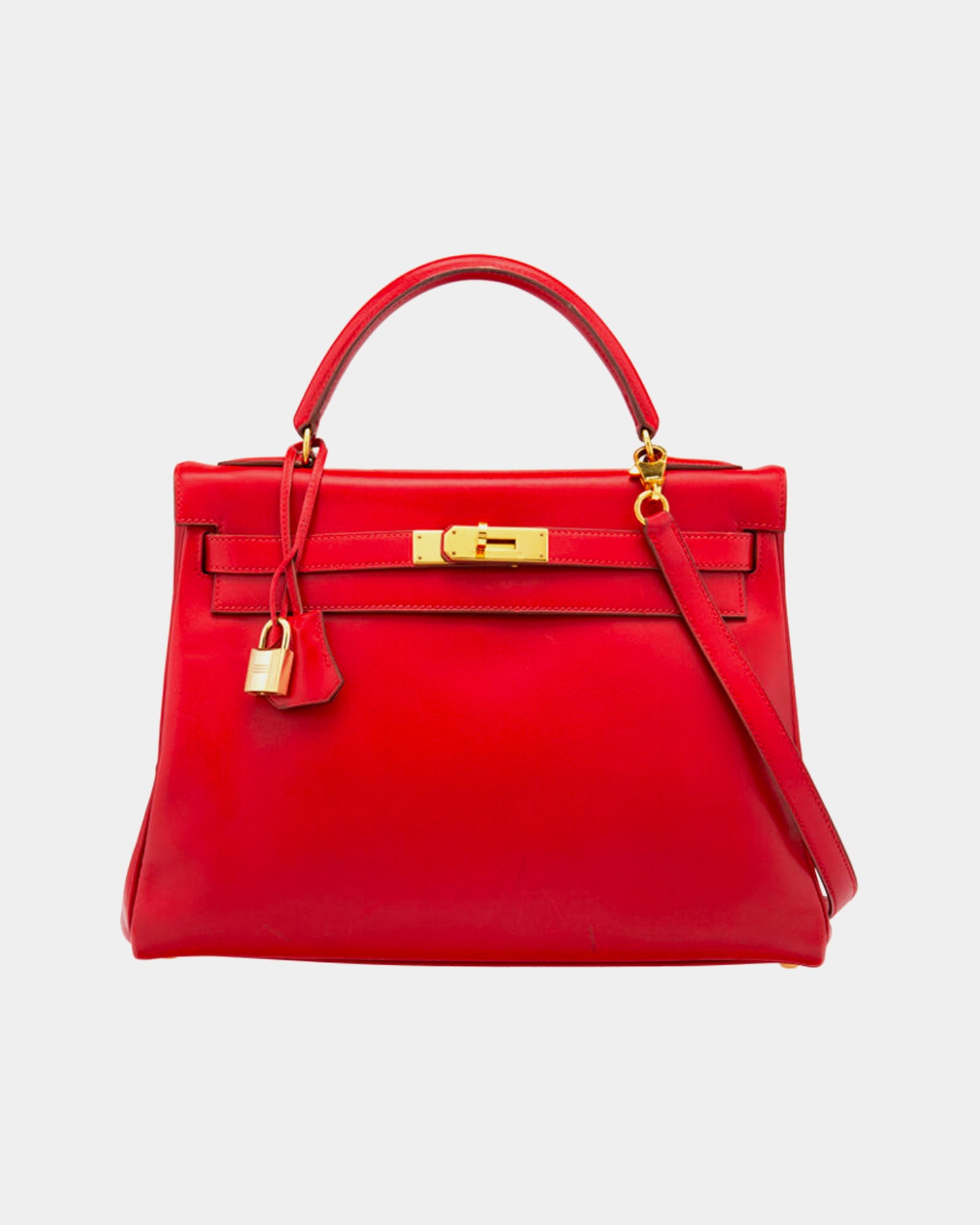 Hermès Vintage 1995 32cm Rouge Vif Tadelakt Leather Retourne Kelly Bag with Gold Hardware