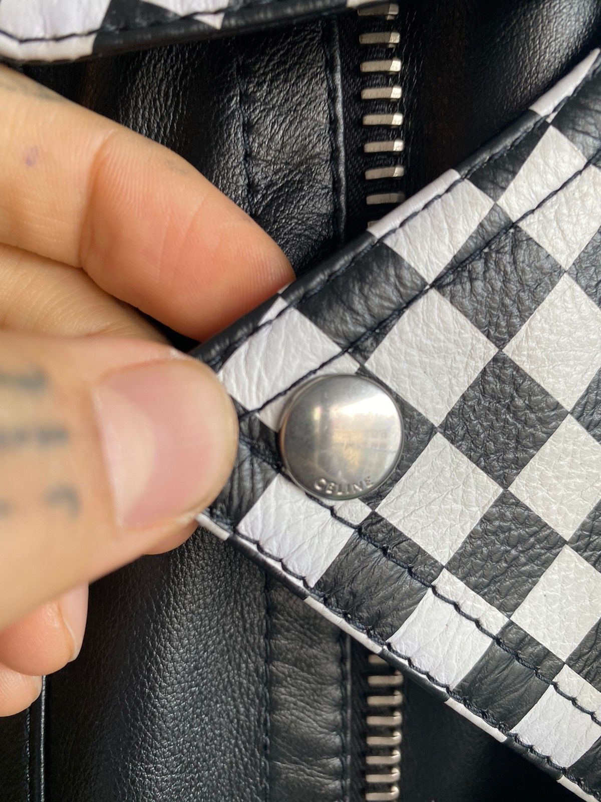 Celine AW19 NEW Damier Checkered Leather Moto Biker Jacket