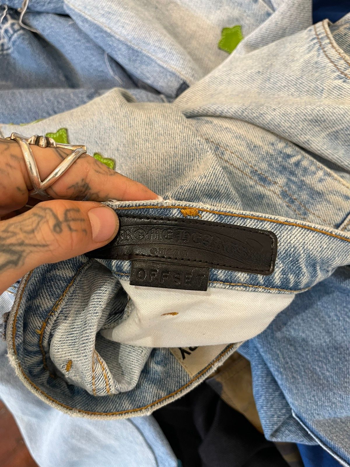 Chrome Hearts OFFSET PERSONAL LIME GREEN CROSS JEANS