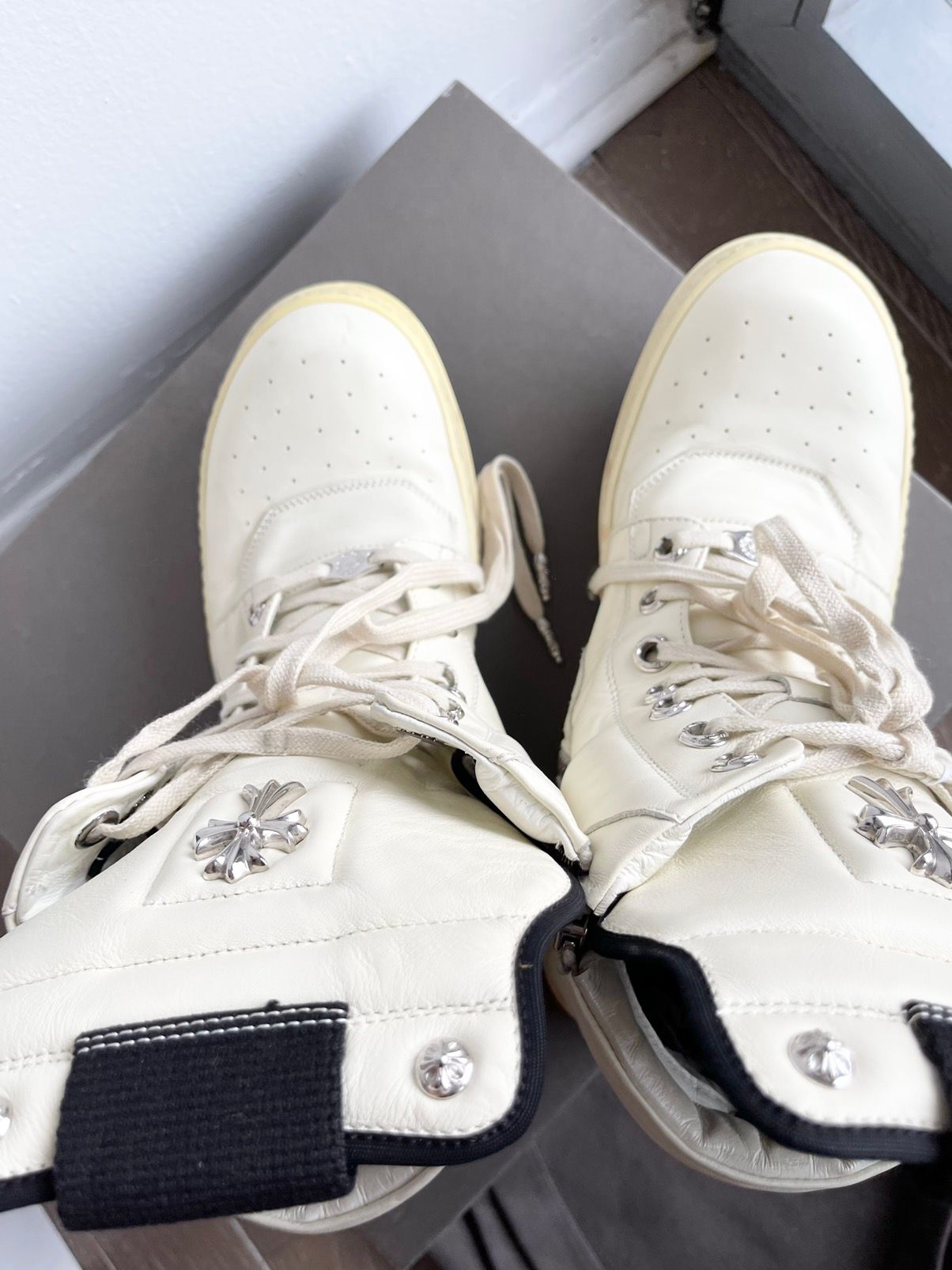 Rick Owens X Chrome Hearts Milk White Geobasket Sneakers