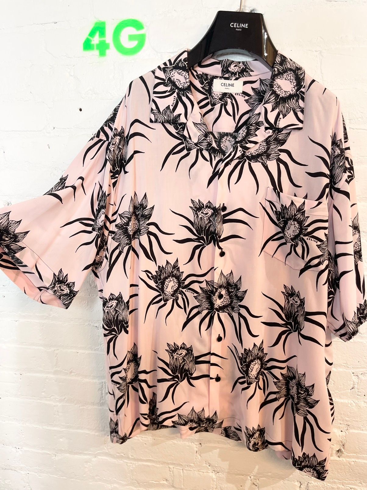 Celine NEW Silky Pink Flower Hawaiian Shirt
