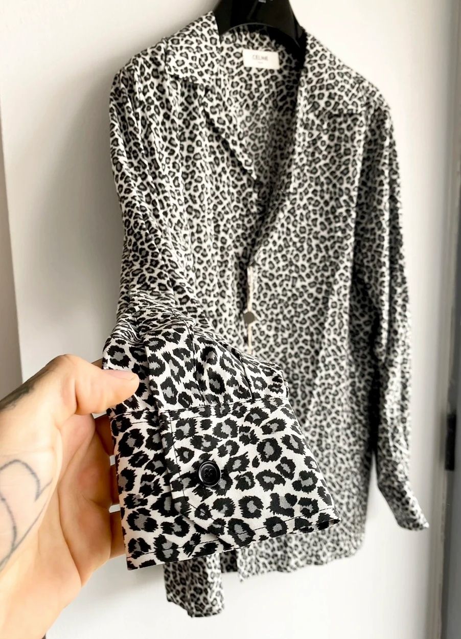 Celine SS20 Silky NEW Babycat Leopard Camp Collar Shirt