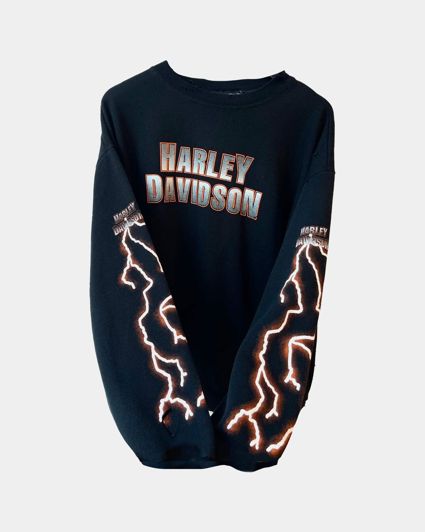 Vintage THRASHED Harley Lightning Thunder Sweater Shirt XL