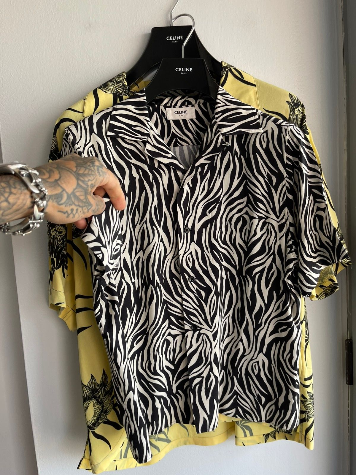Celine SS20 Silky Hawaiian Zebra Button Up Shirt Camp Collar