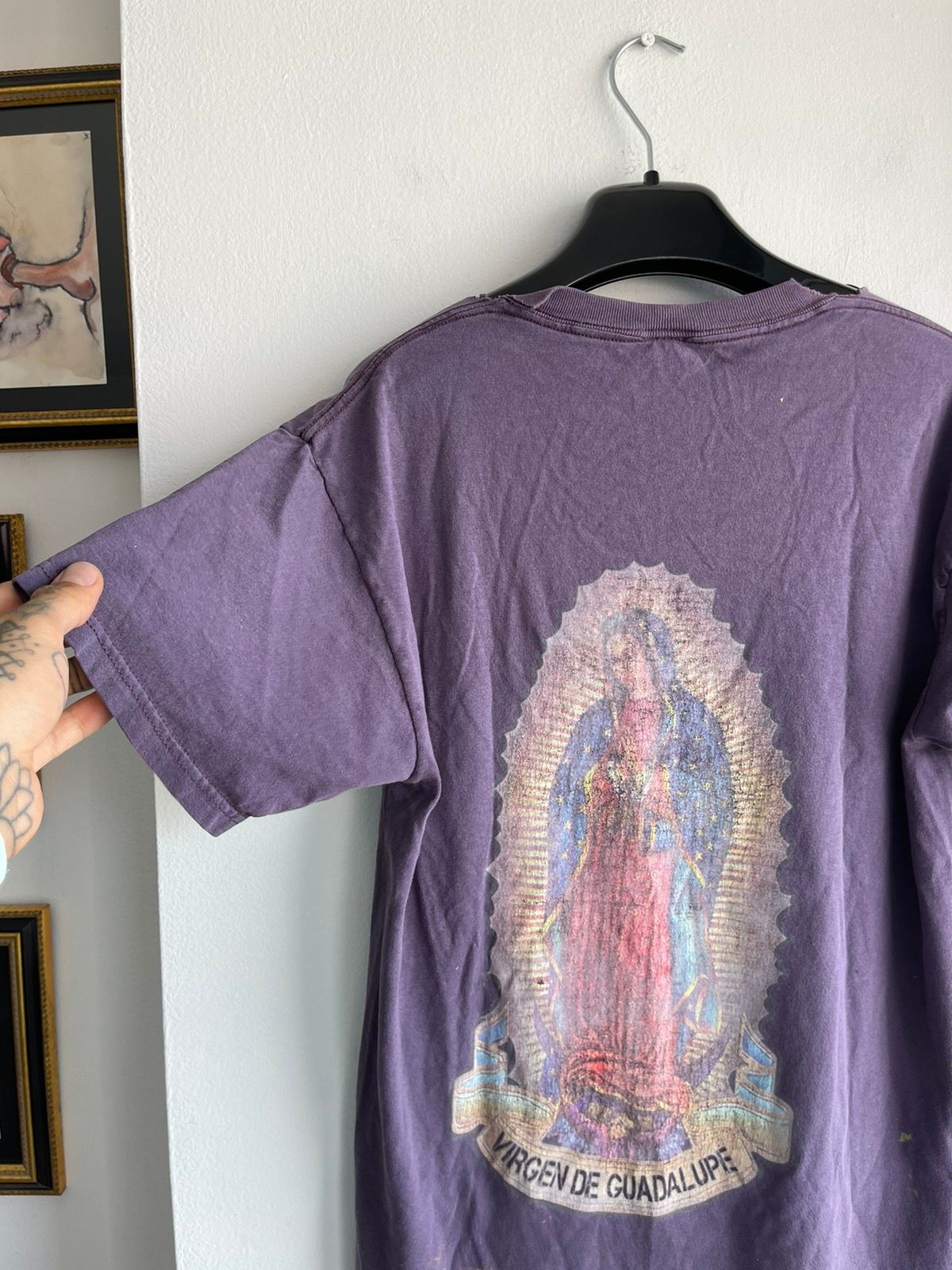 Vintage Thrashed Mother Mary Guadalupe Shirt Paint