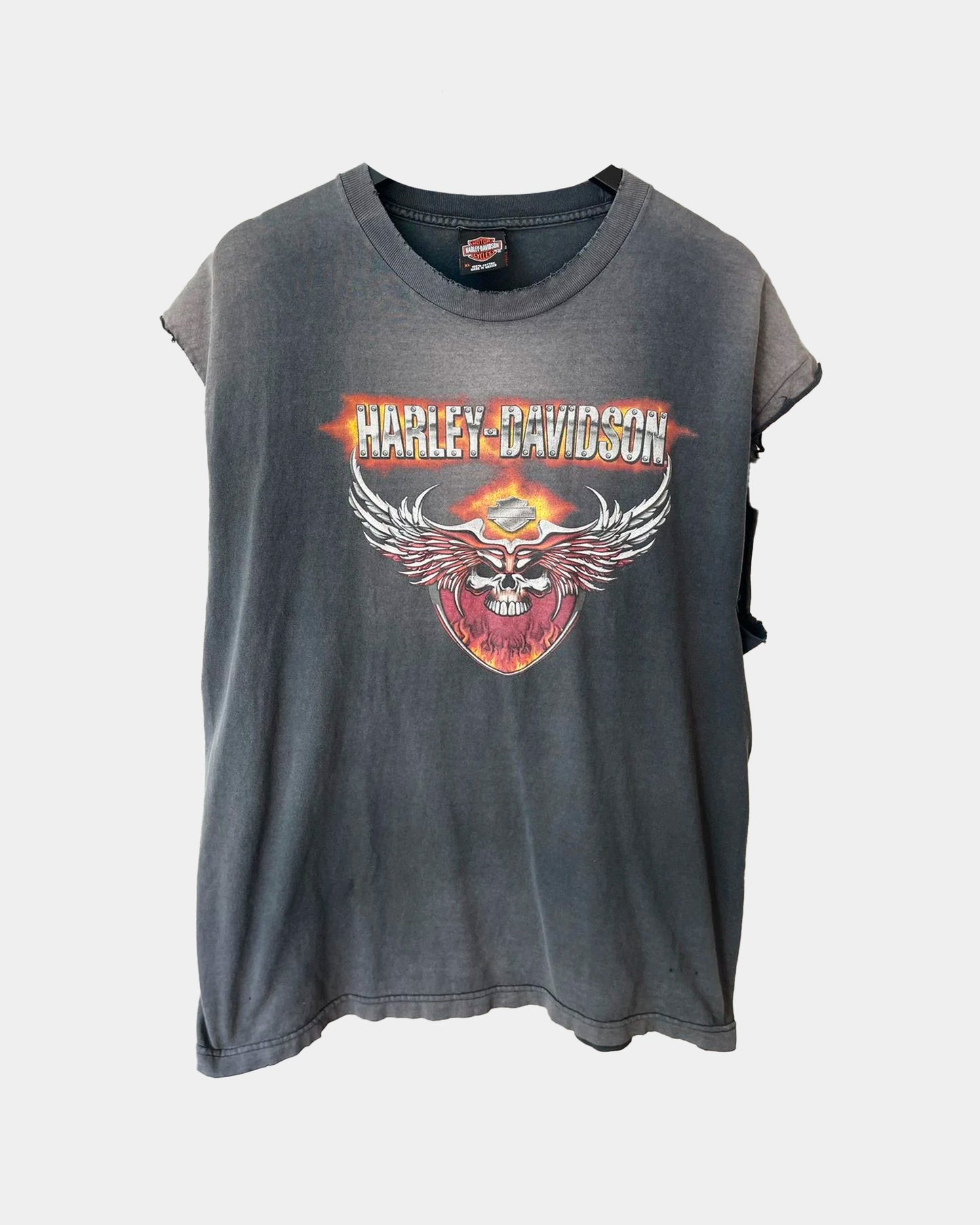 Vintage THRASHED Harley Davidson Skull Tank Top Cut Shirt